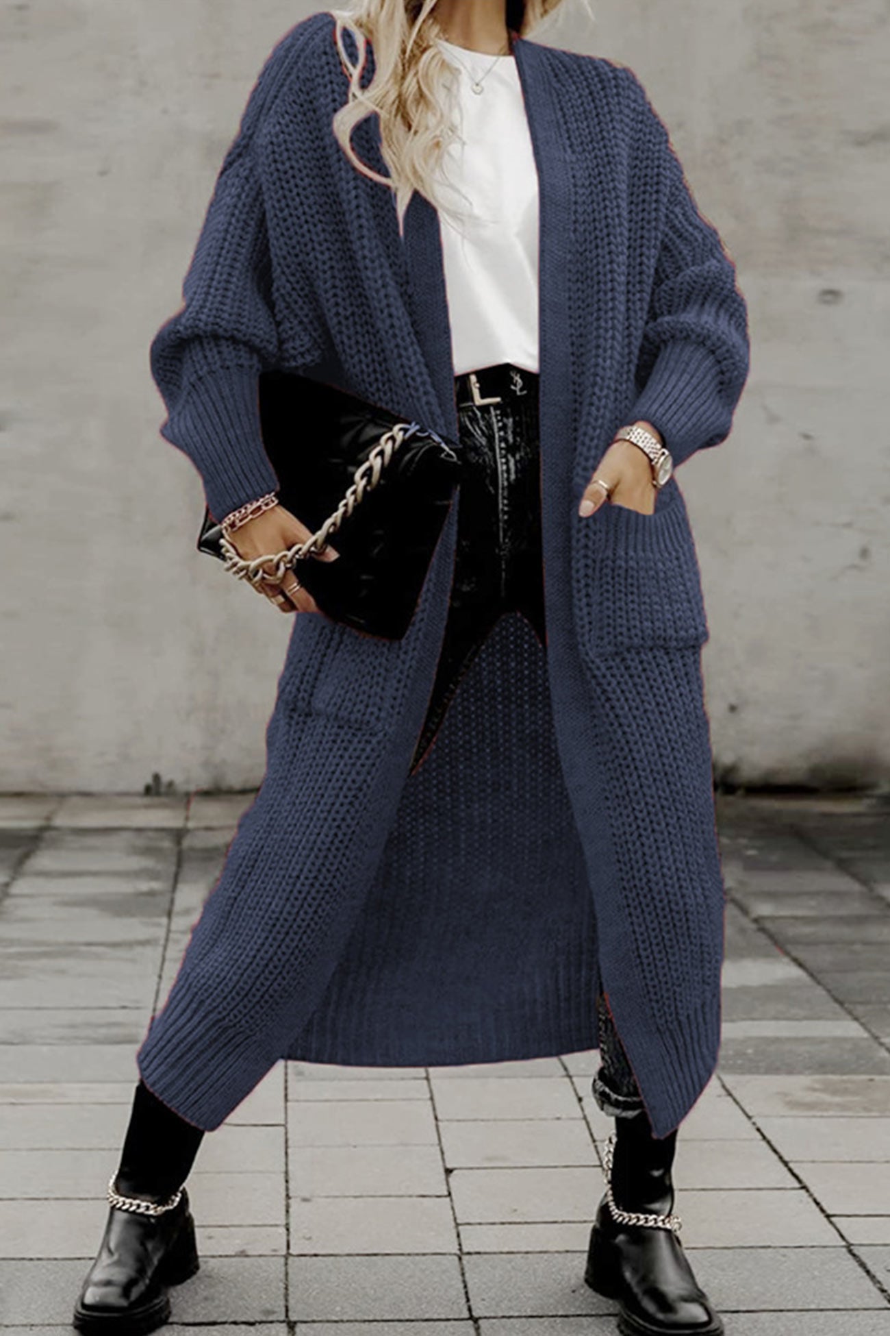 Teresa | Long cardigan with lantern sleeves at the front and pockets