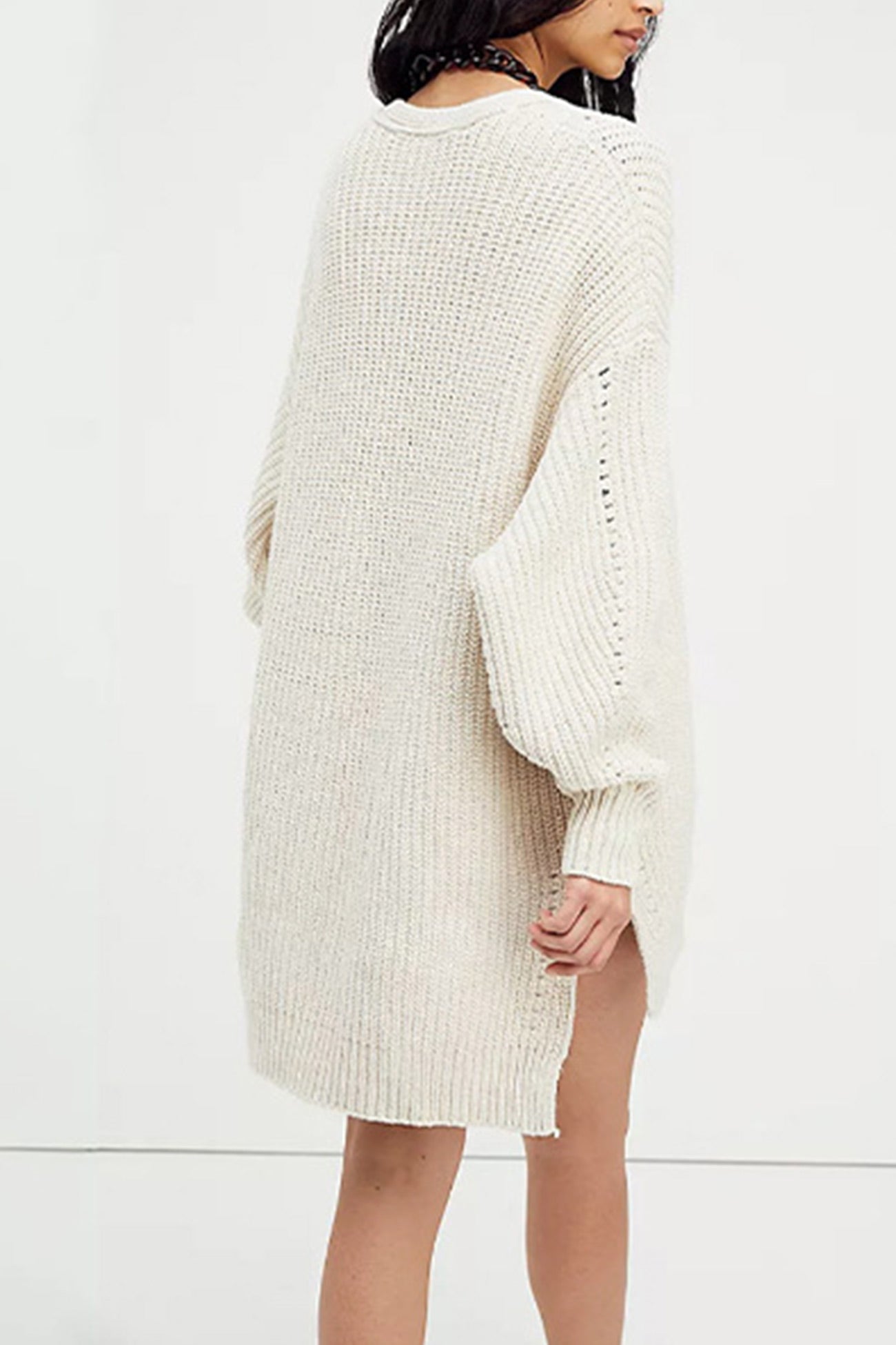 Emilie | Cardigan with lantern sleeves, open front slit and side slit