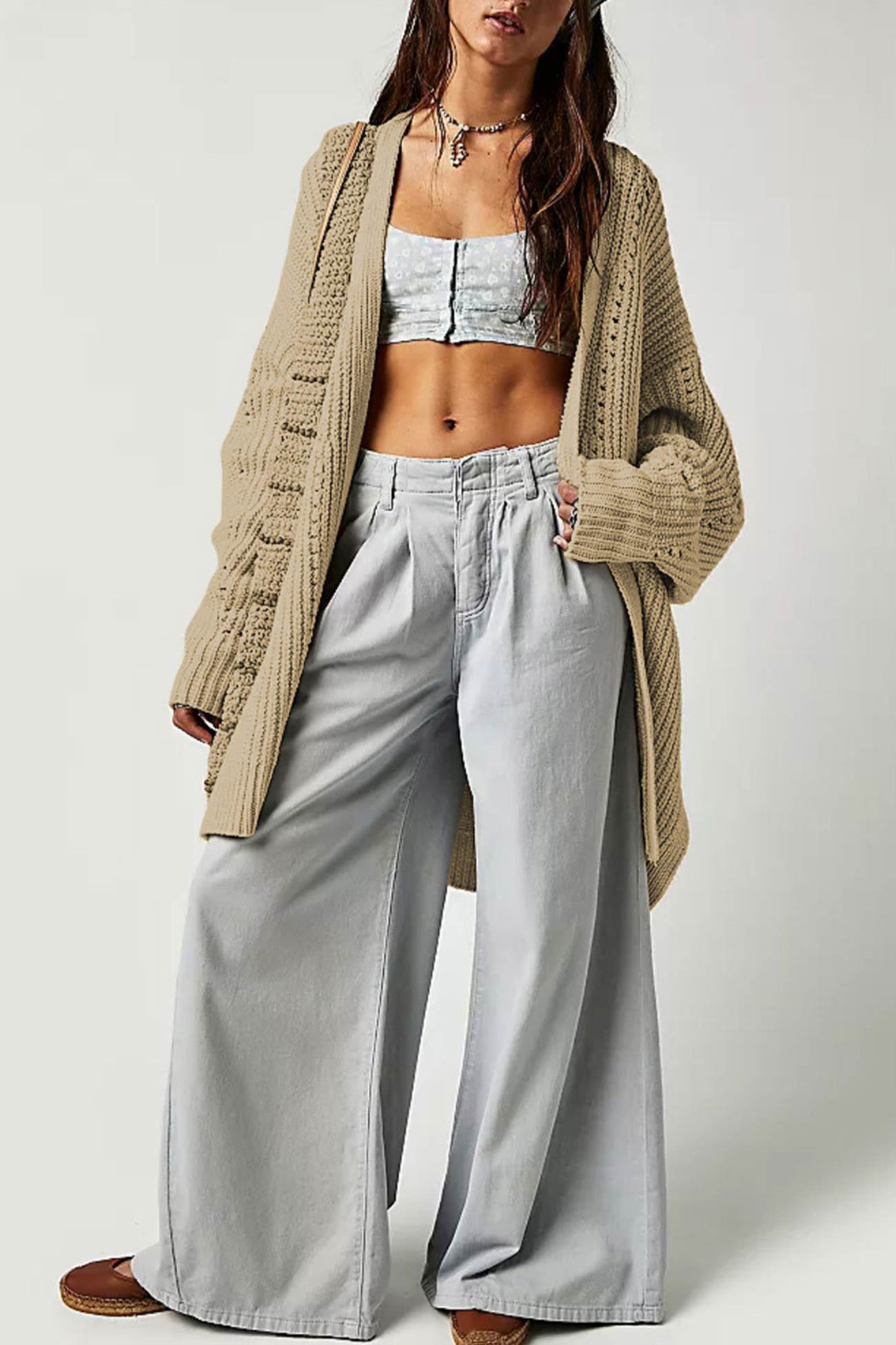 Emilie | Cardigan with lantern sleeves, open front slit and side slit