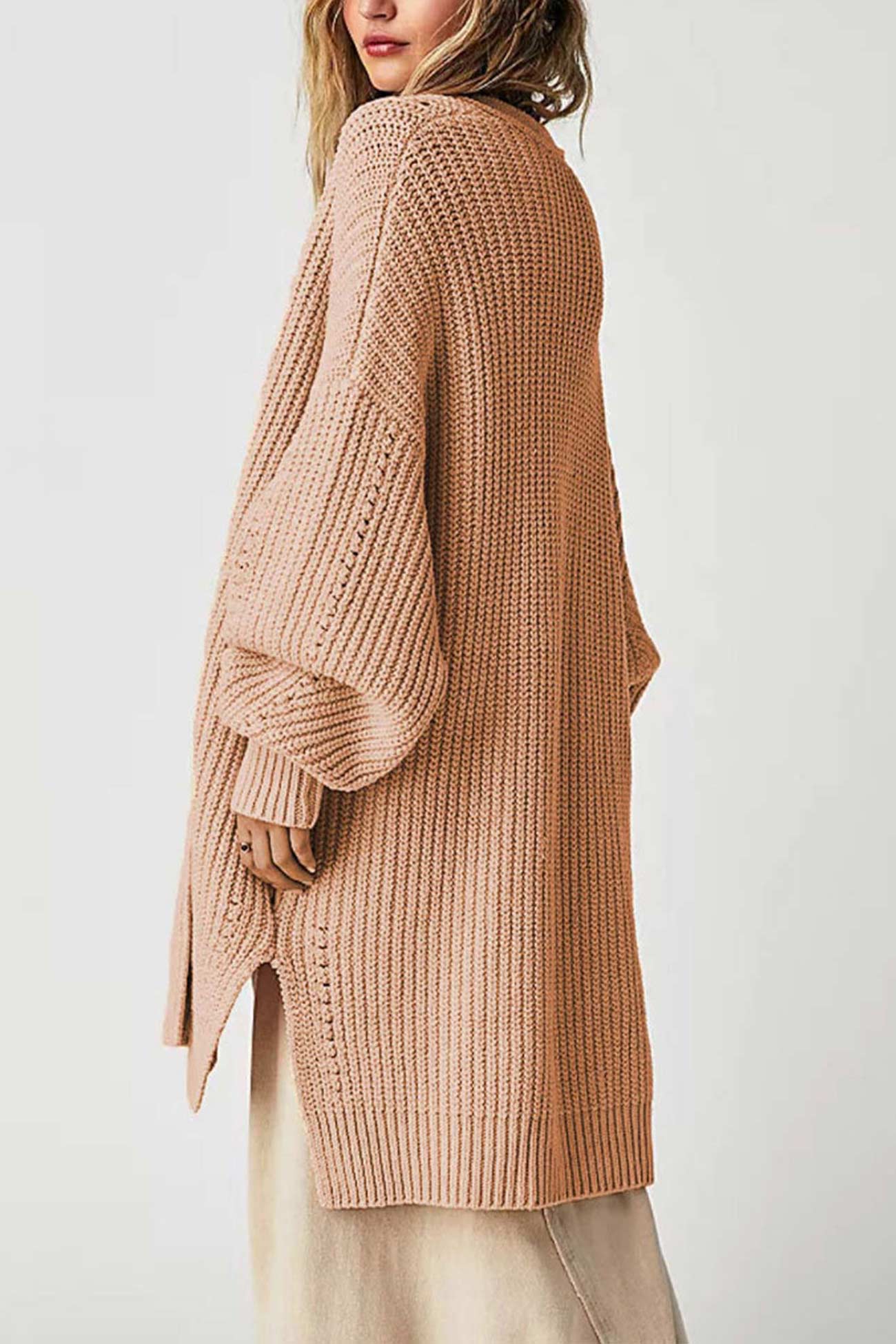 Emilie | Cardigan with lantern sleeves, open front slit and side slit