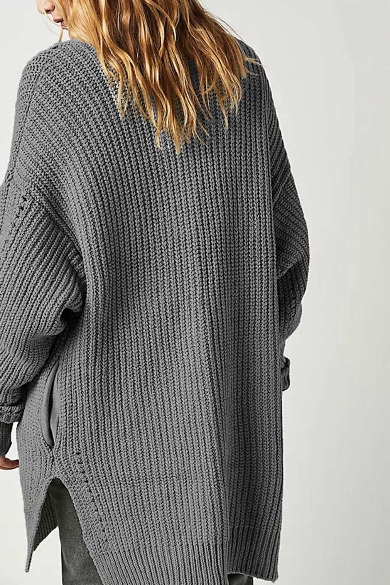Emilie | Cardigan with lantern sleeves, open front slit and side slit