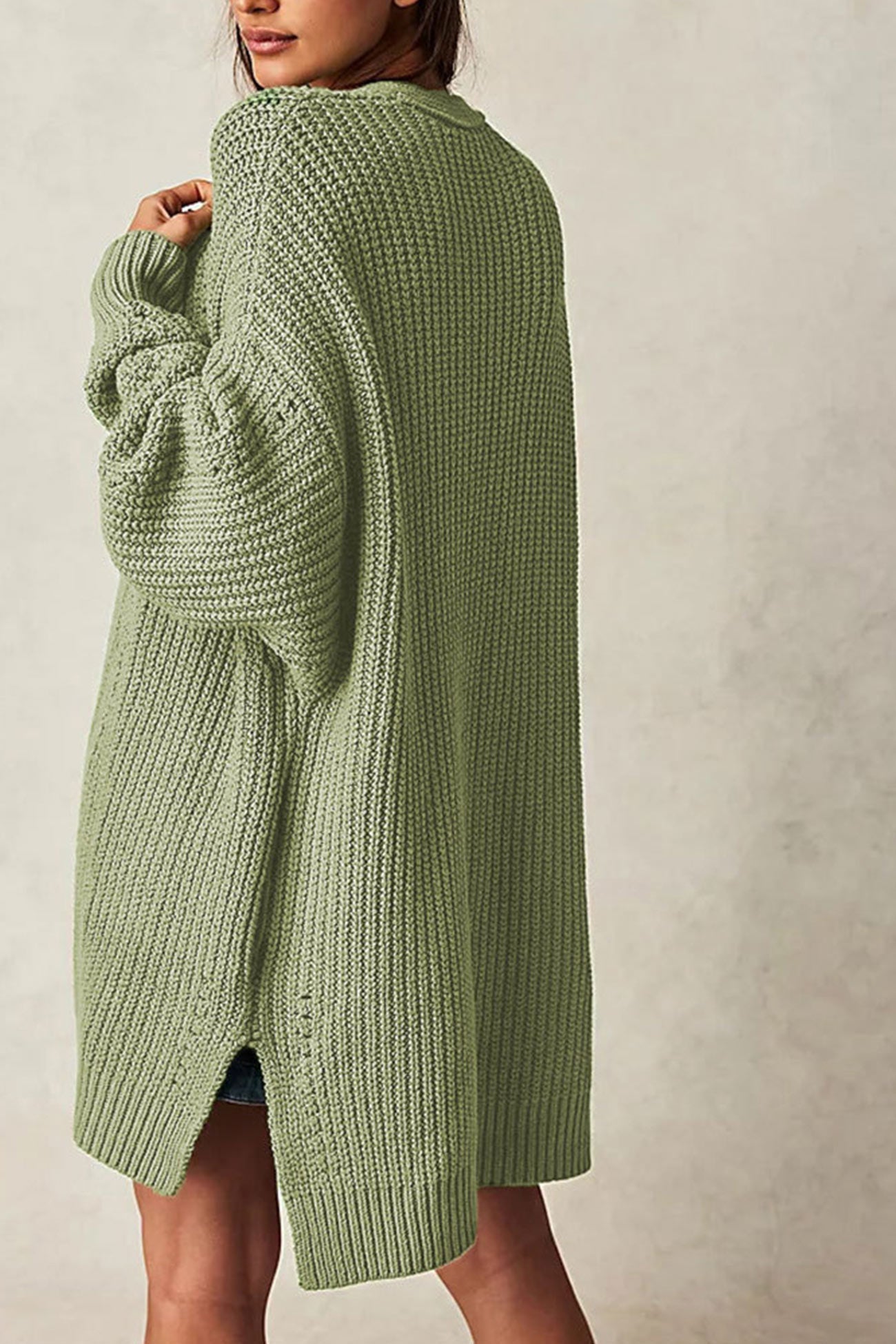 Emilie | Cardigan with lantern sleeves, open front slit and side slit