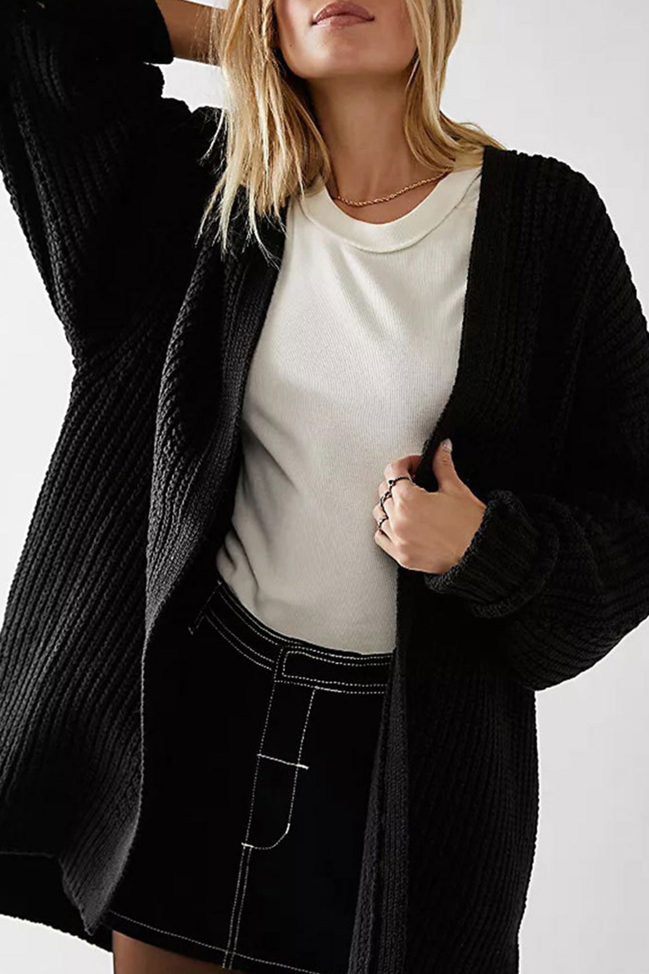 Emilie | Cardigan with lantern sleeves, open front slit and side slit