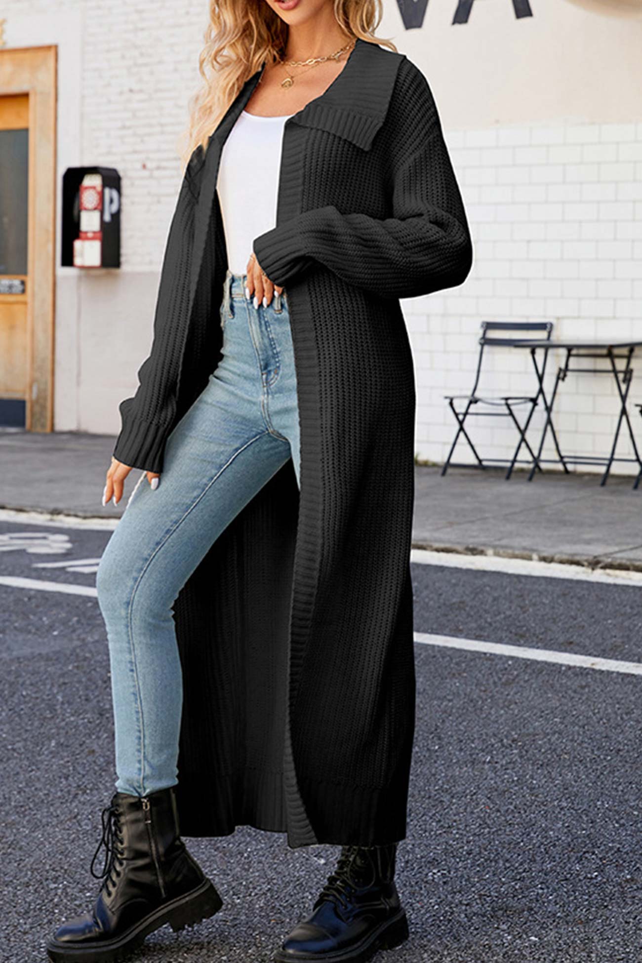 Ilona | Rib-knit cardigan with lapels and open front