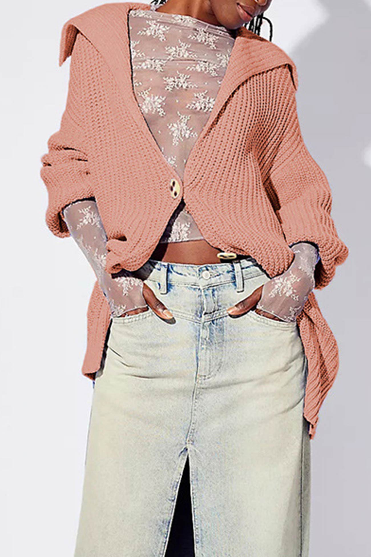 Annelies | Mid-length cardigan with lapels and a single buckle