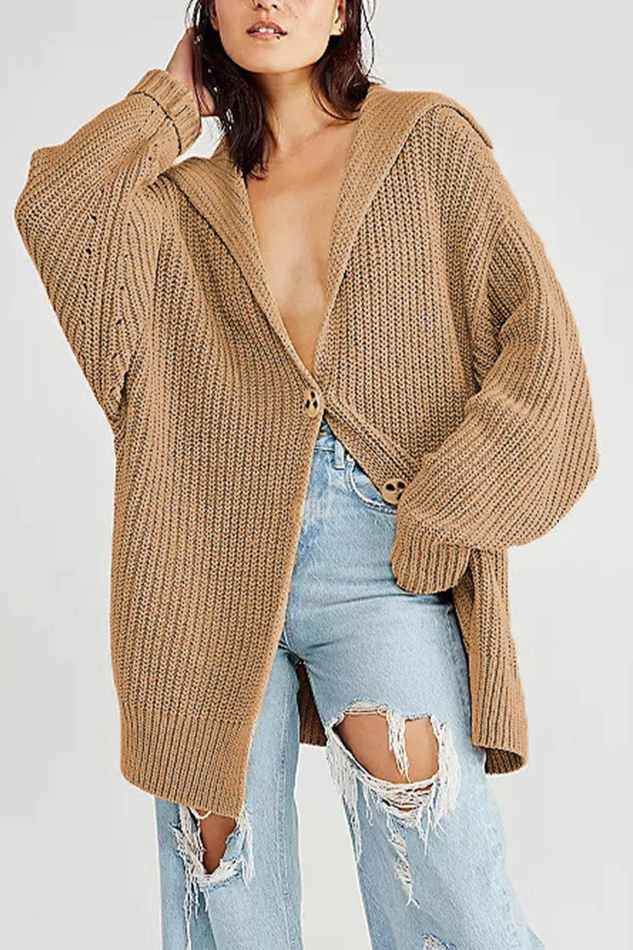 Annelies | Mid-length cardigan with lapels and a single buckle