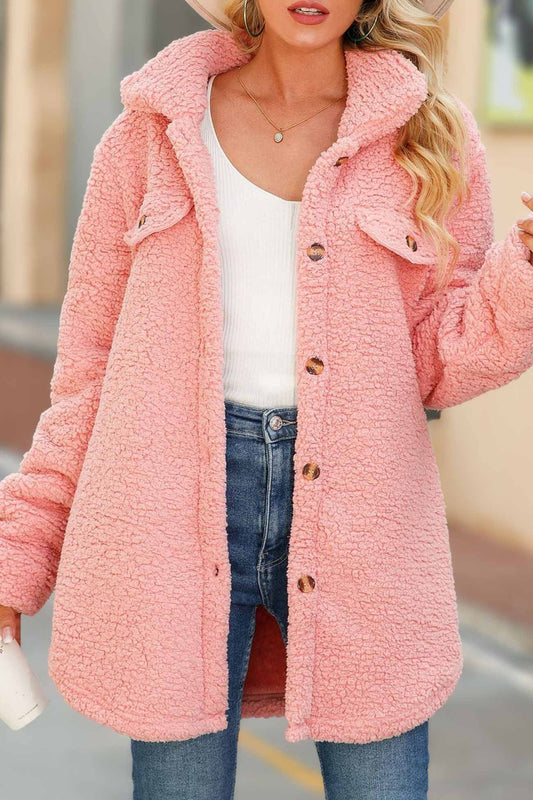 Leonie | Solid color, single-breasted plush coat with lapels