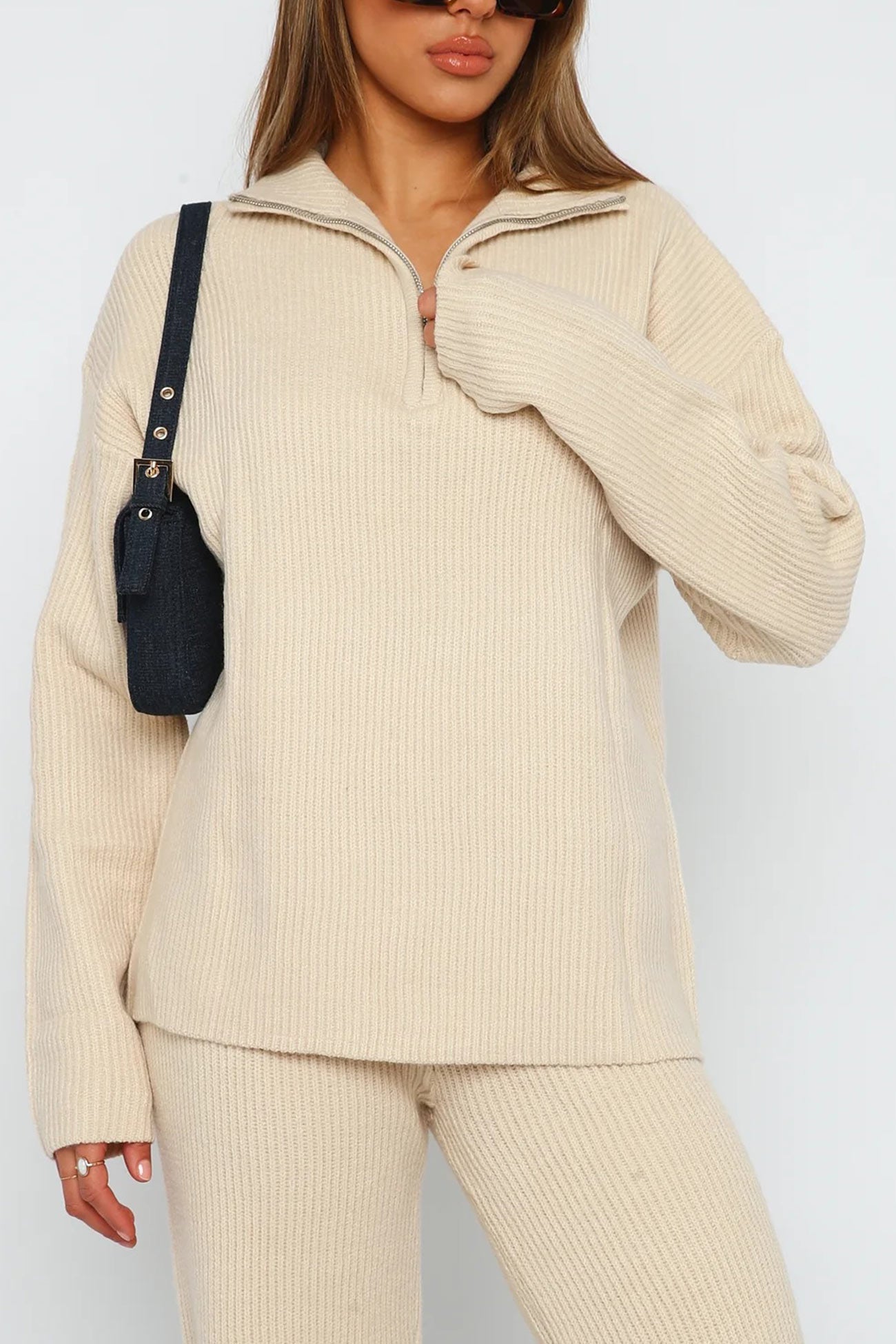 Bernadette | Two-piece outfit in ribbed knit with lapels and zip fastening