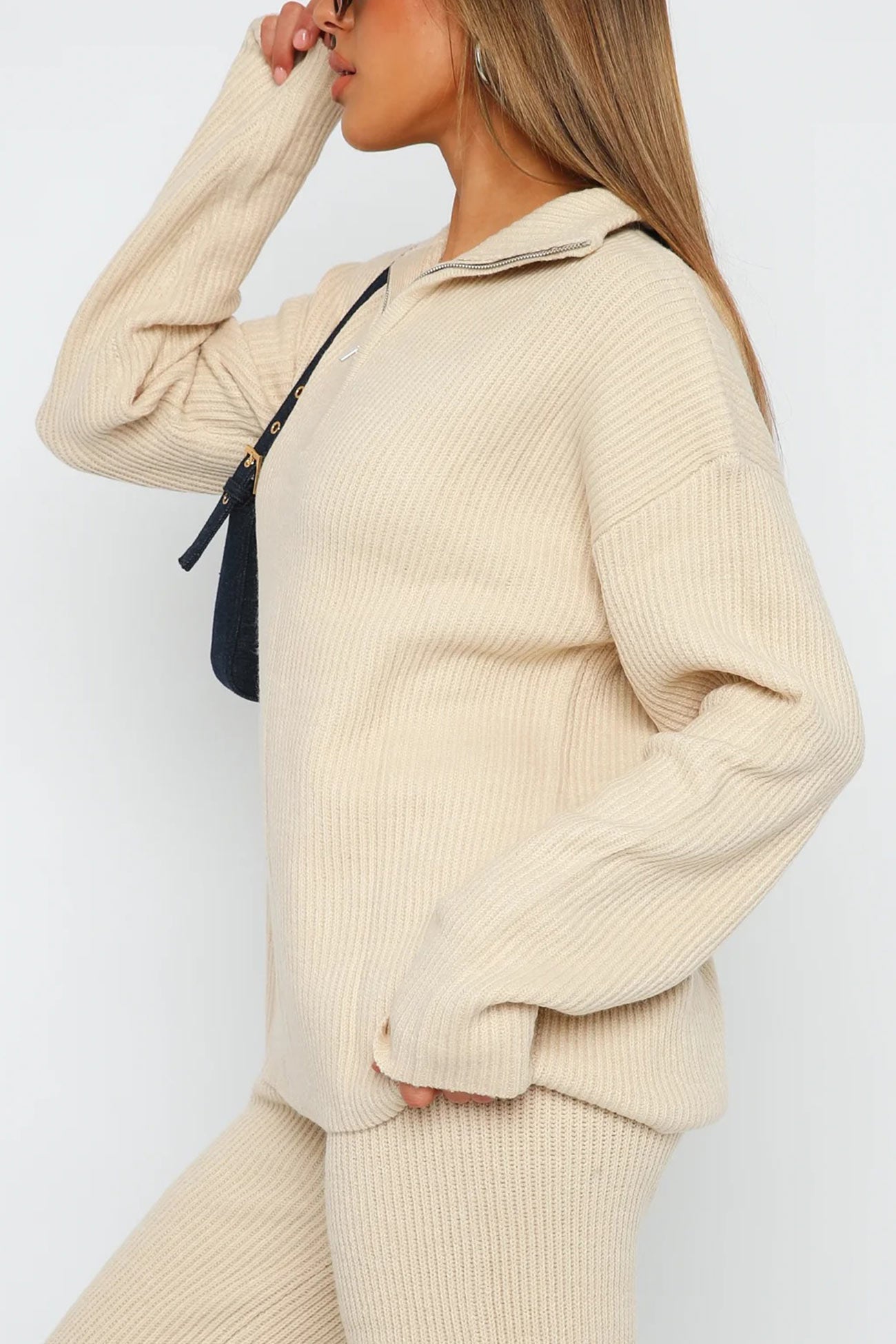 Bernadette | Two-piece outfit in ribbed knit with lapels and zip fastening