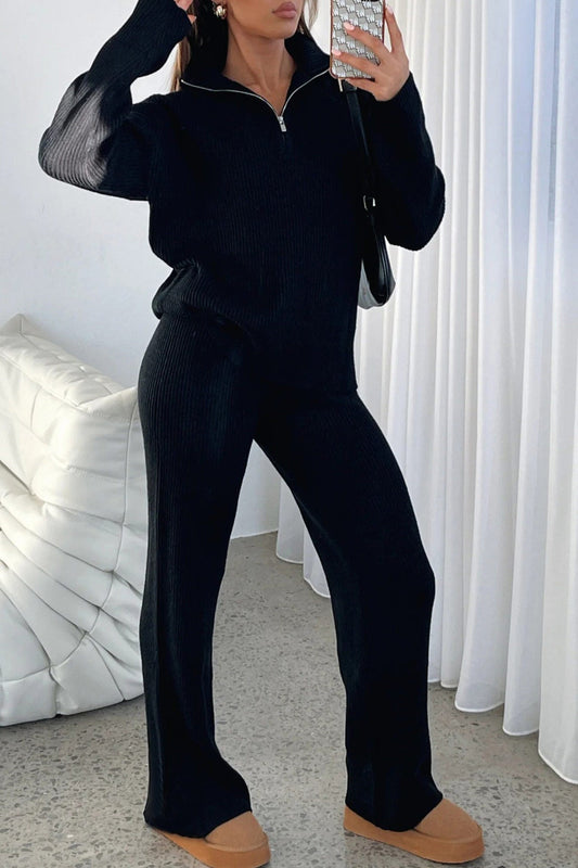 Bernadette | Two-piece outfit in ribbed knit with lapels and zip fastening