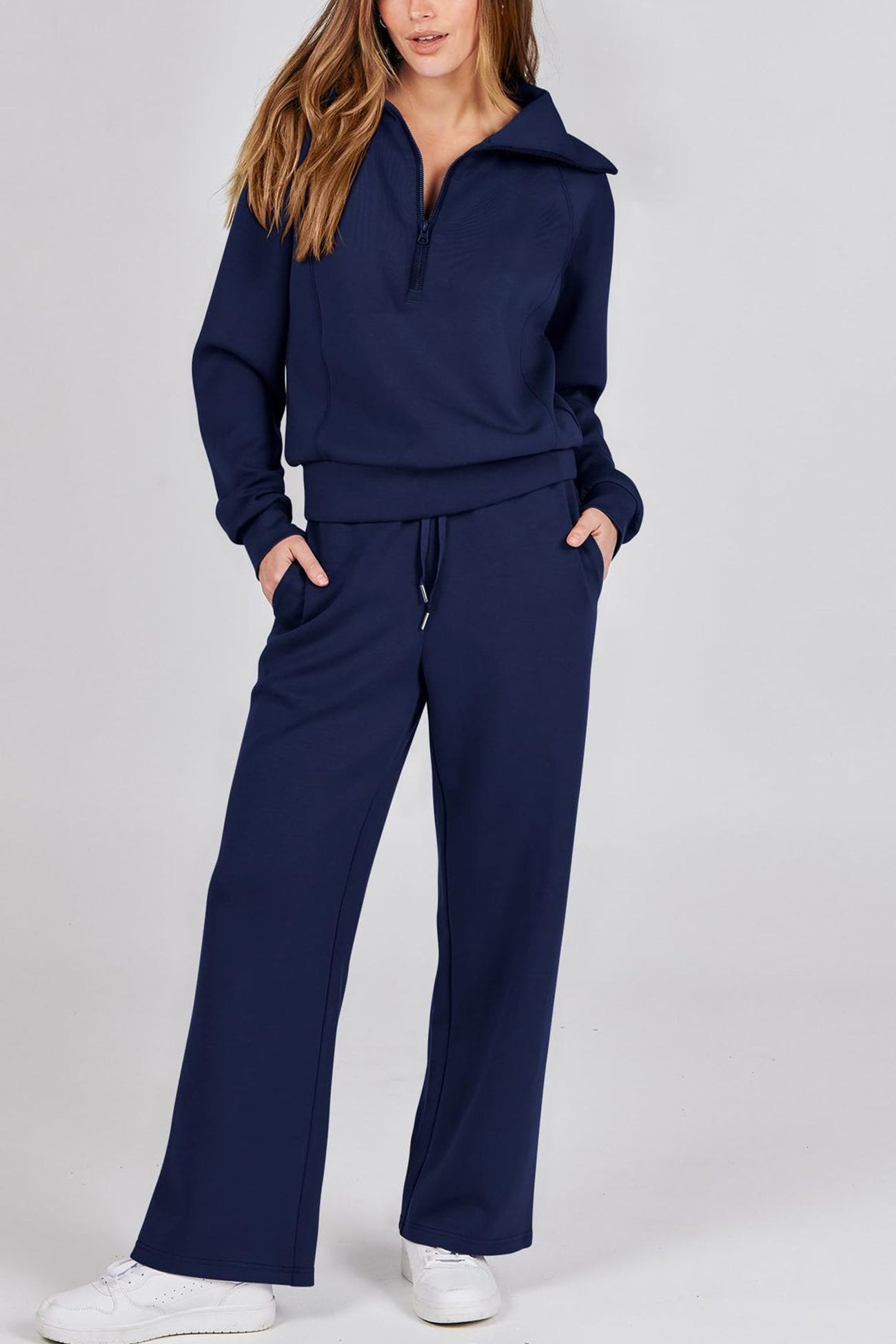 Gabriela | Lapel zip wide leg sweatshirt and long pants set