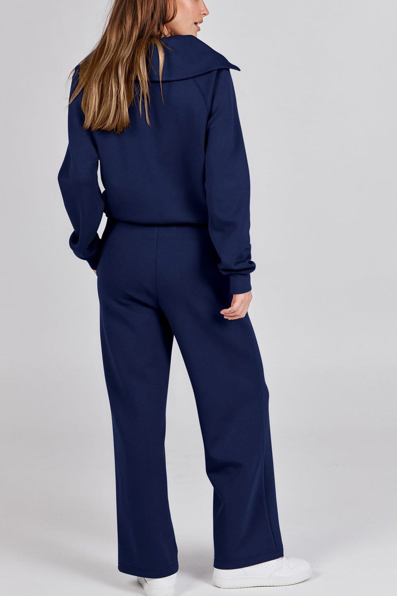 Gabriela | Lapel zip wide leg sweatshirt and long pants set
