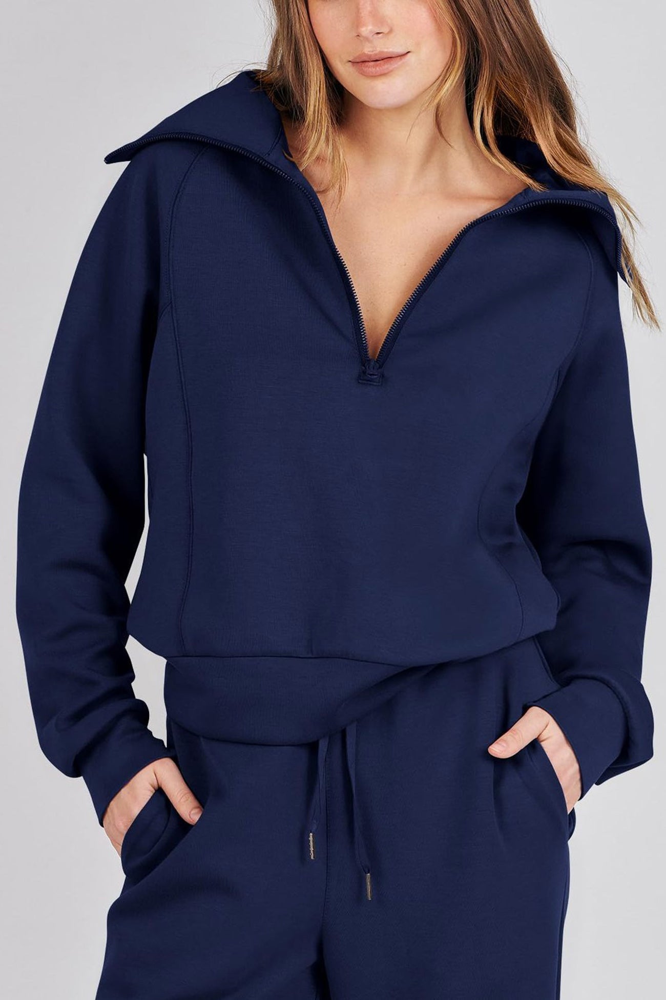 Gabriela | Lapel zip wide leg sweatshirt and long pants set