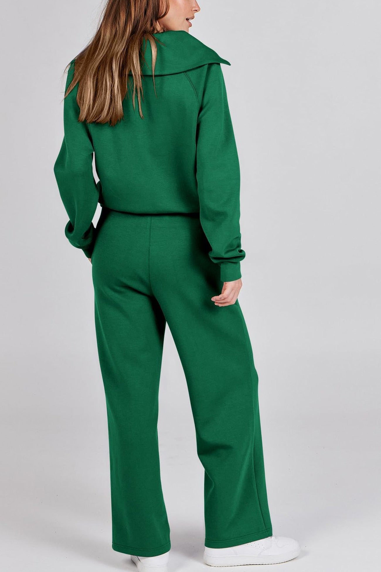 Gabriela | Lapel zip wide leg sweatshirt and long pants set
