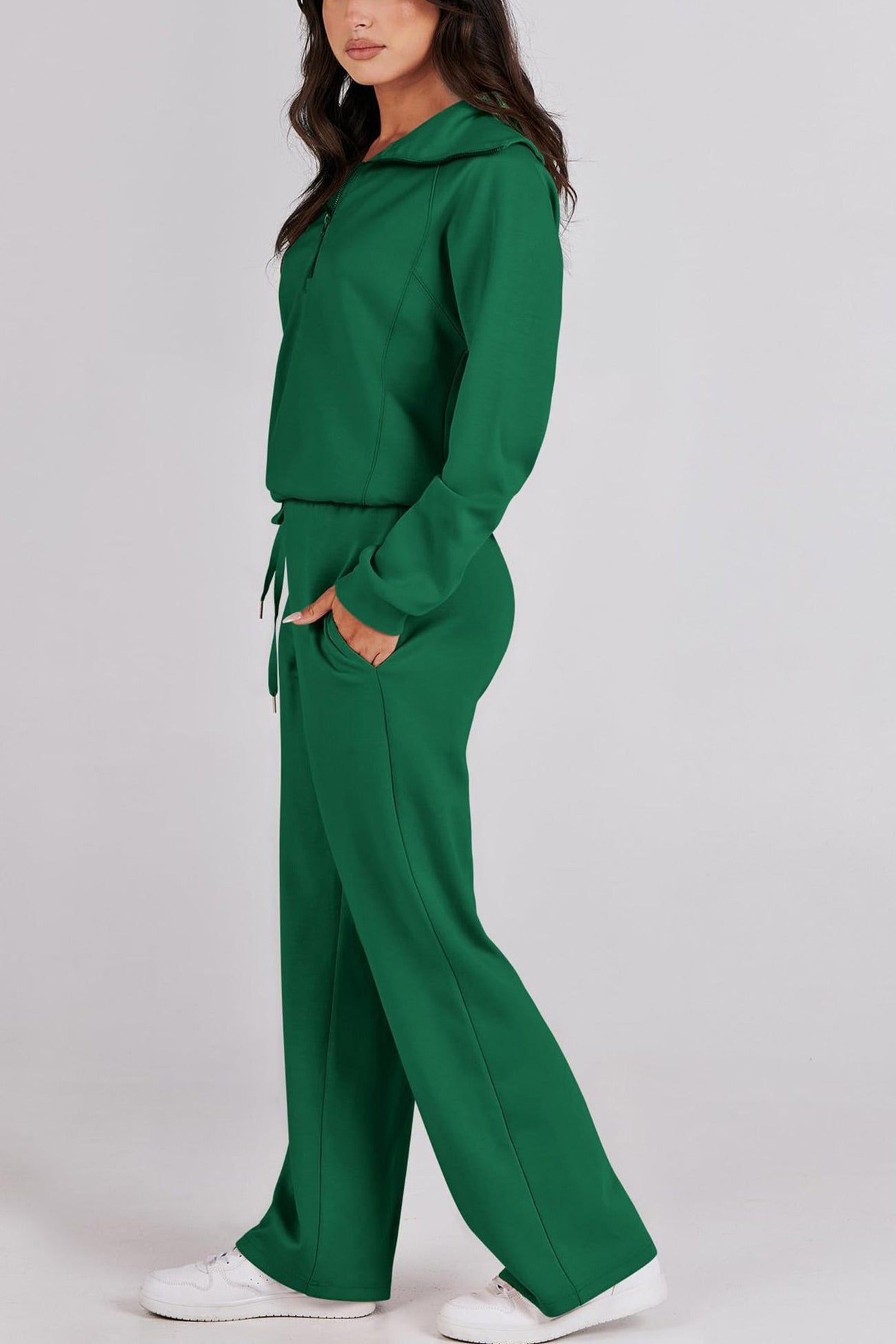 Gabriela | Lapel zip wide leg sweatshirt and long pants set