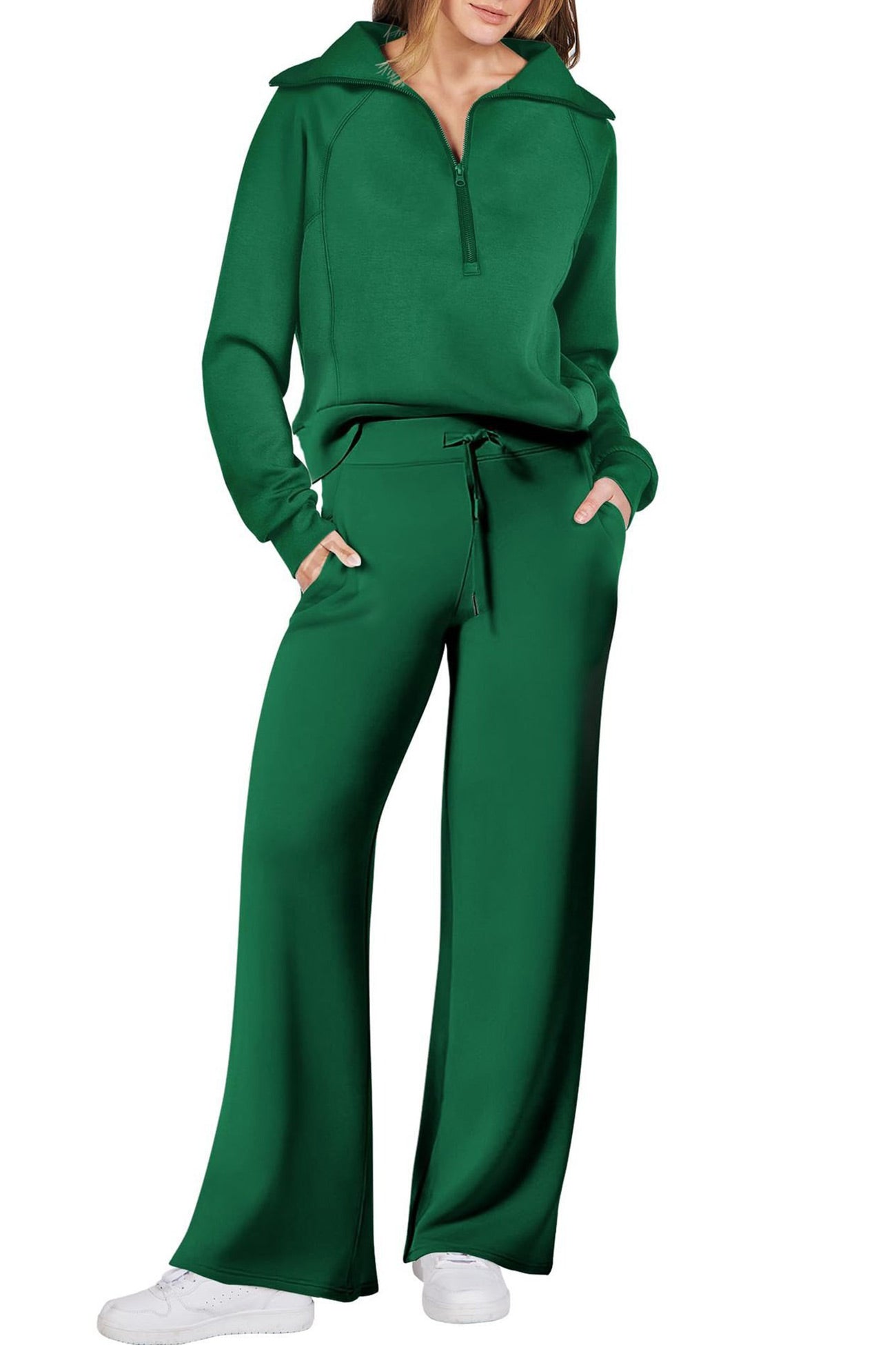 Gabriela | Lapel zip wide leg sweatshirt and long pants set