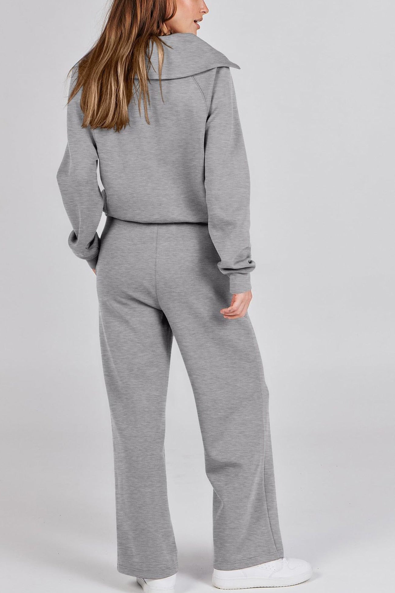 Gabriela | Lapel zip wide leg sweatshirt and long pants set
