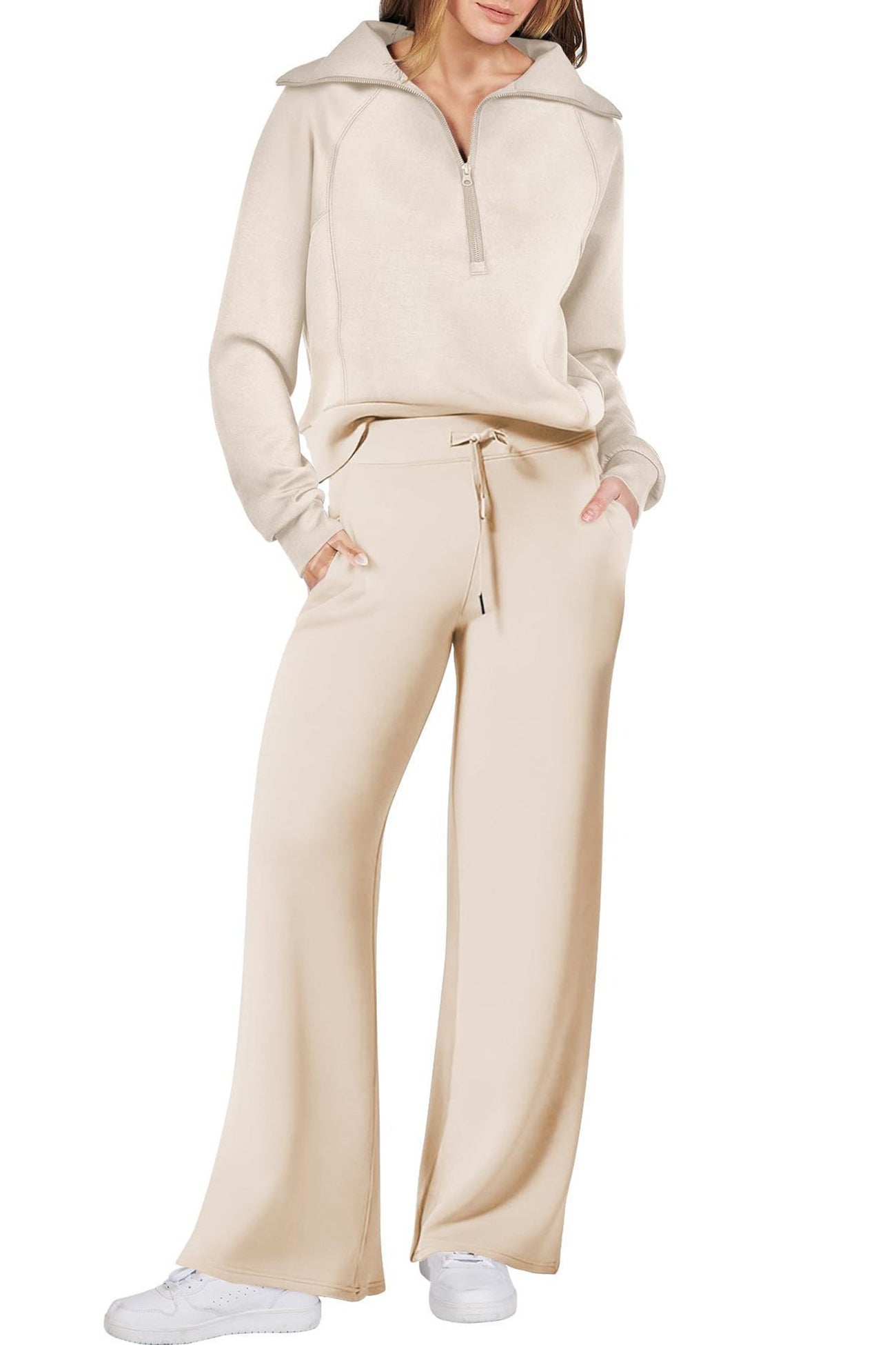 Gabriela | Lapel zip wide leg sweatshirt and long pants set
