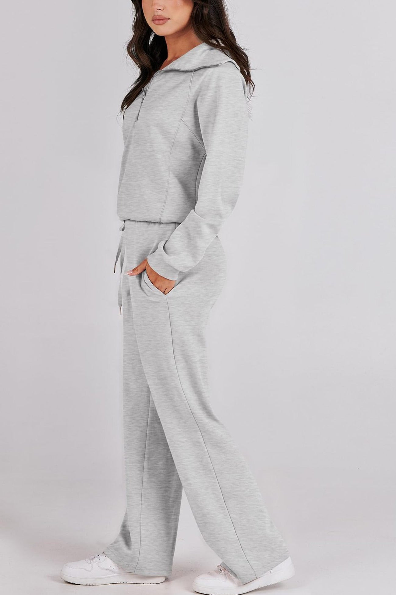 Gabriela | Lapel zip wide leg sweatshirt and long pants set
