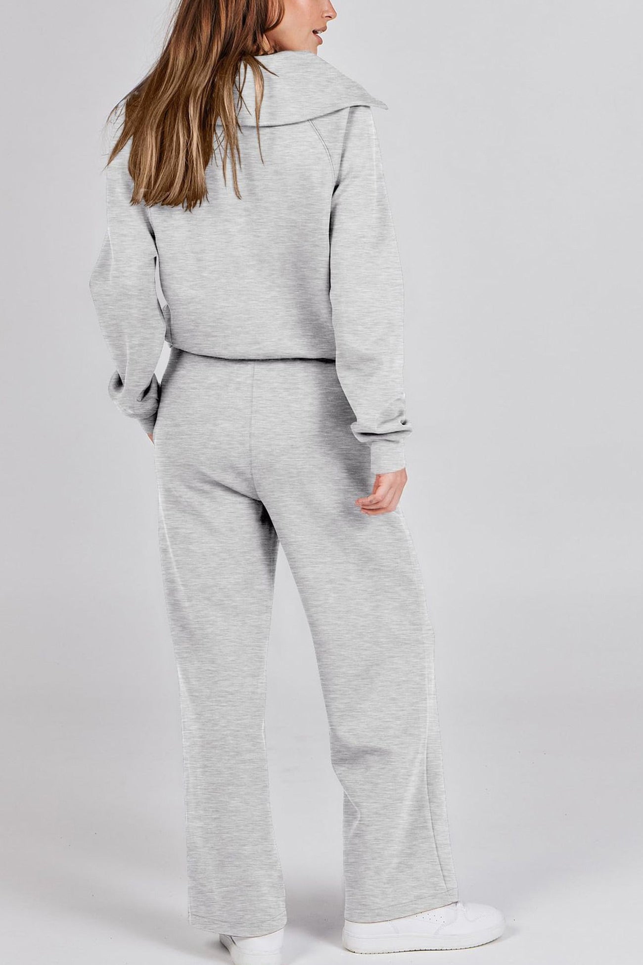 Gabriela | Lapel zip wide leg sweatshirt and long pants set