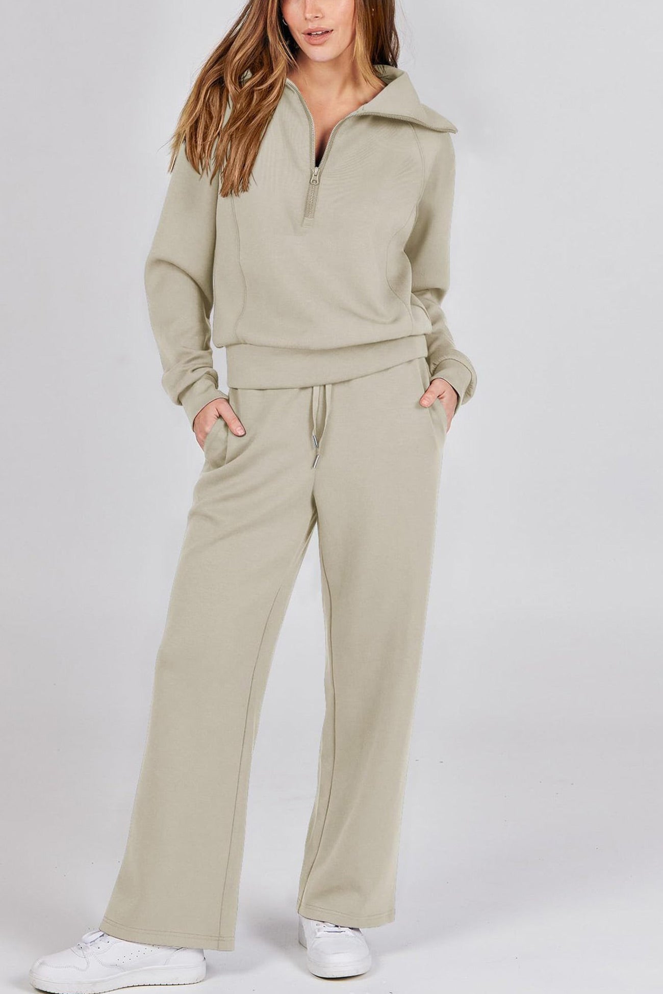 Gabriela | Lapel zip wide leg sweatshirt and long pants set