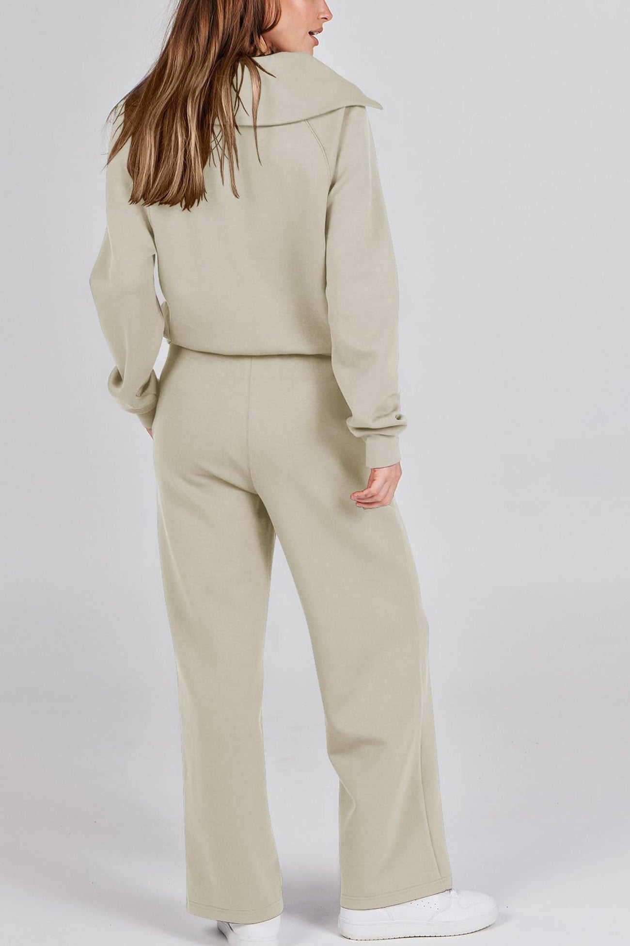 Gabriela | Lapel zip wide leg sweatshirt and long pants set