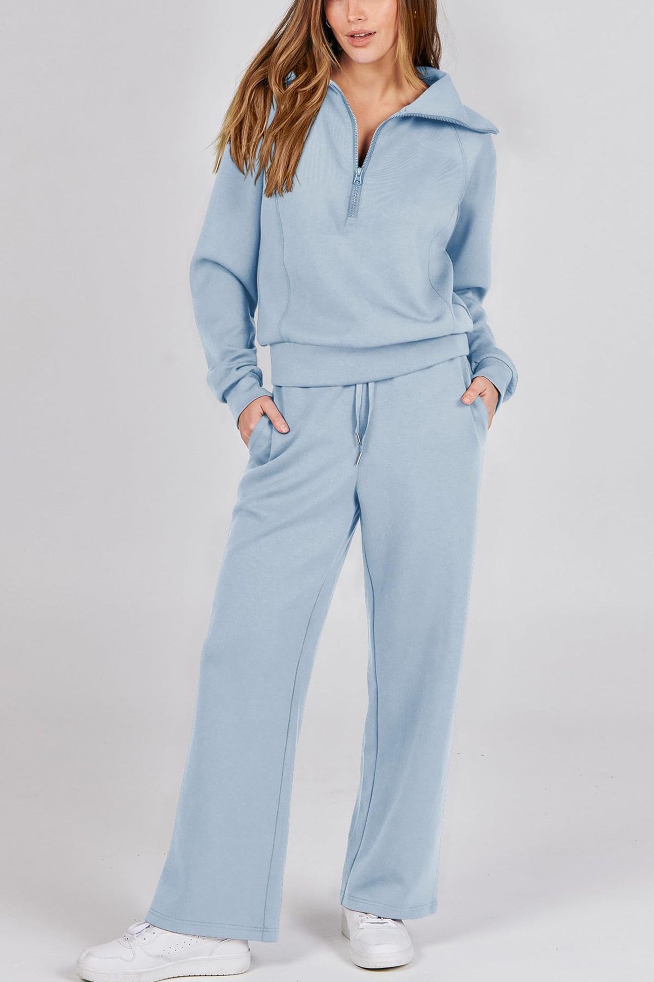 Gabriela | Lapel zip wide leg sweatshirt and long pants set