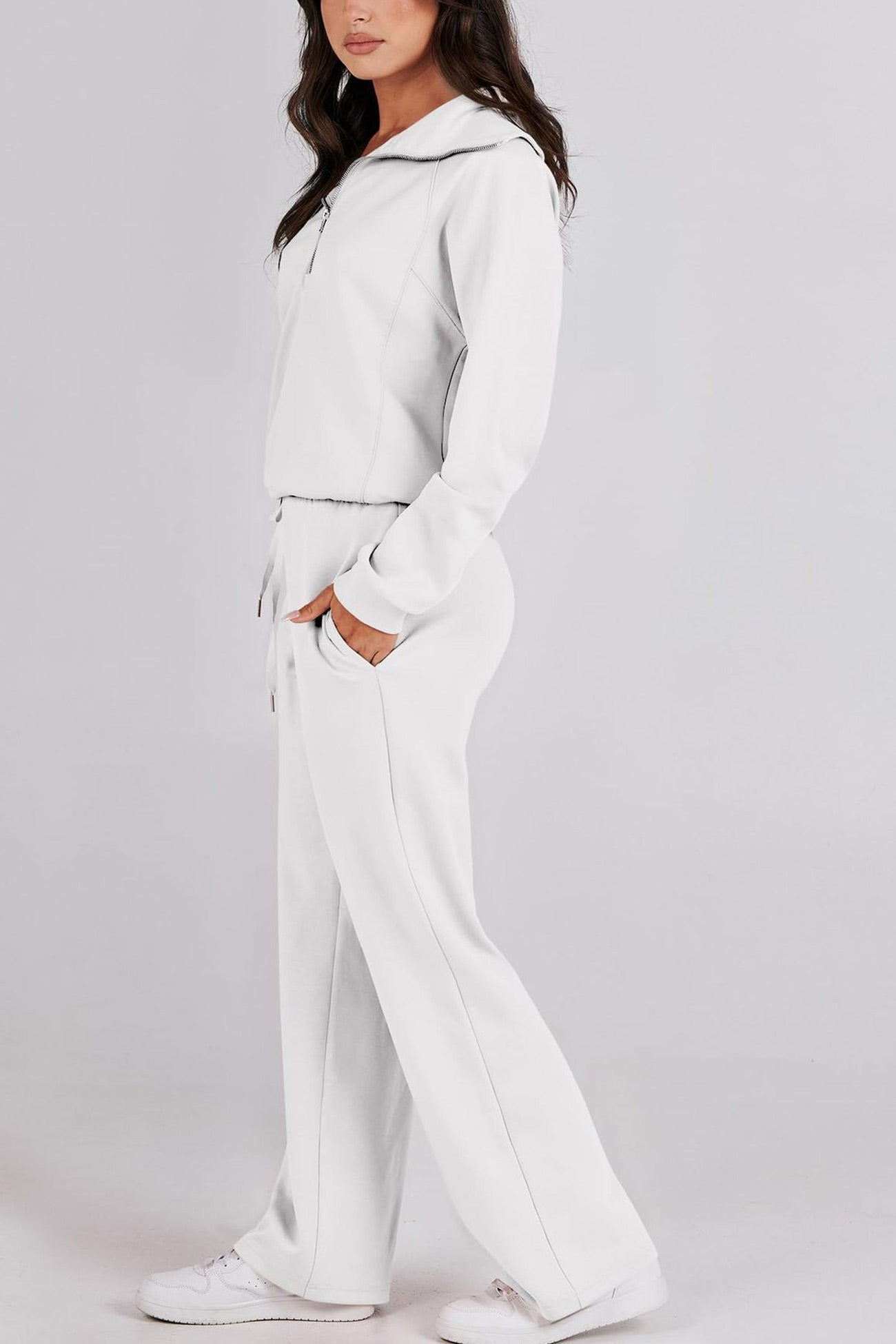 Gabriela | Lapel zip wide leg sweatshirt and long pants set