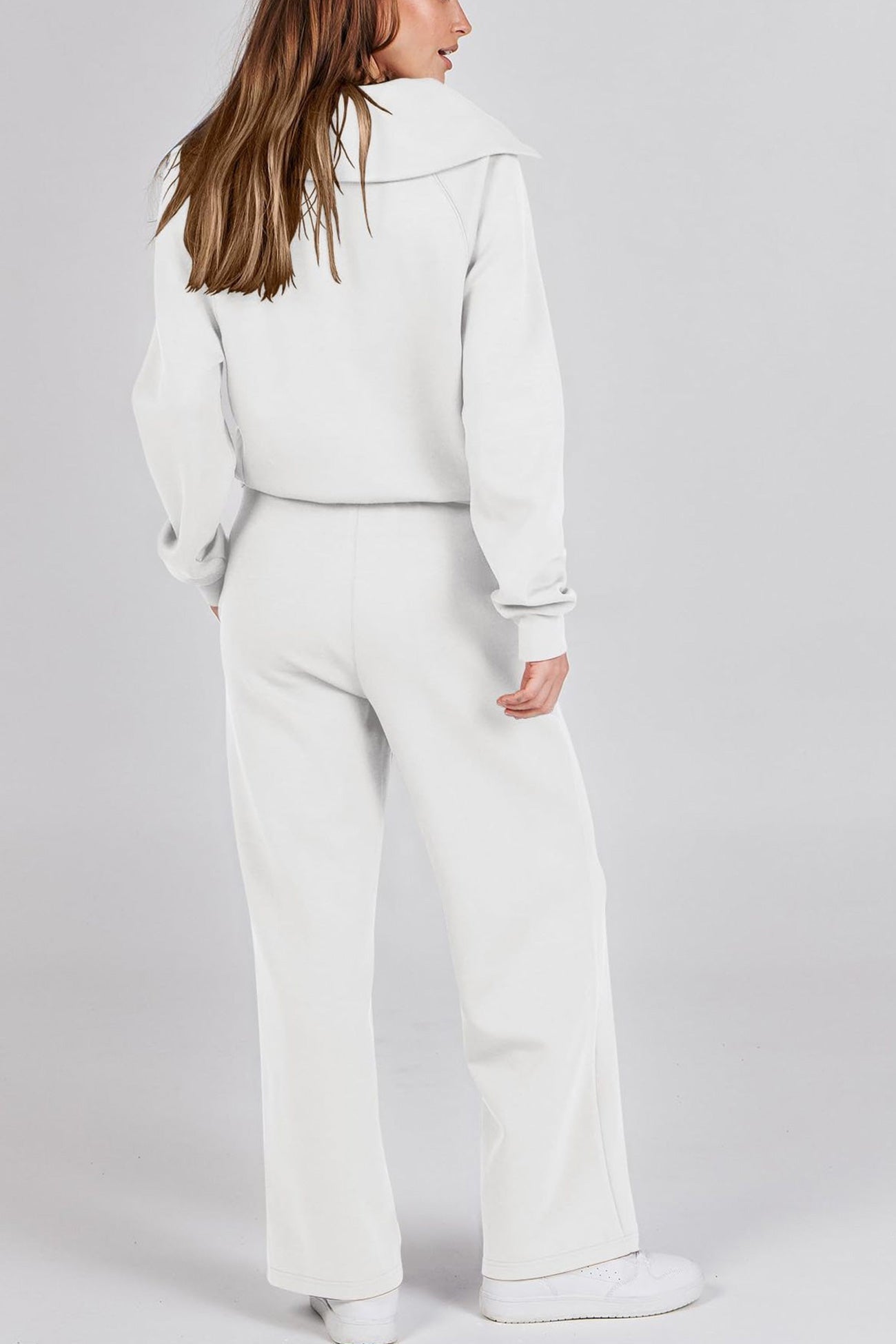 Gabriela | Lapel zip wide leg sweatshirt and long pants set