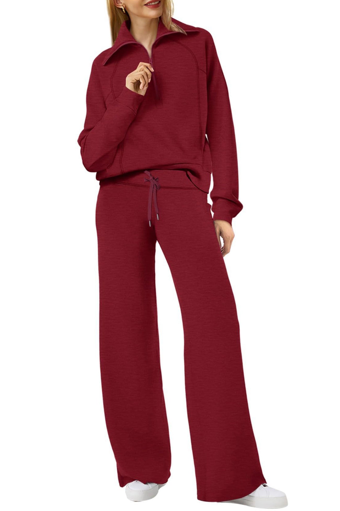 Gabriela | Lapel zip wide leg sweatshirt and long pants set