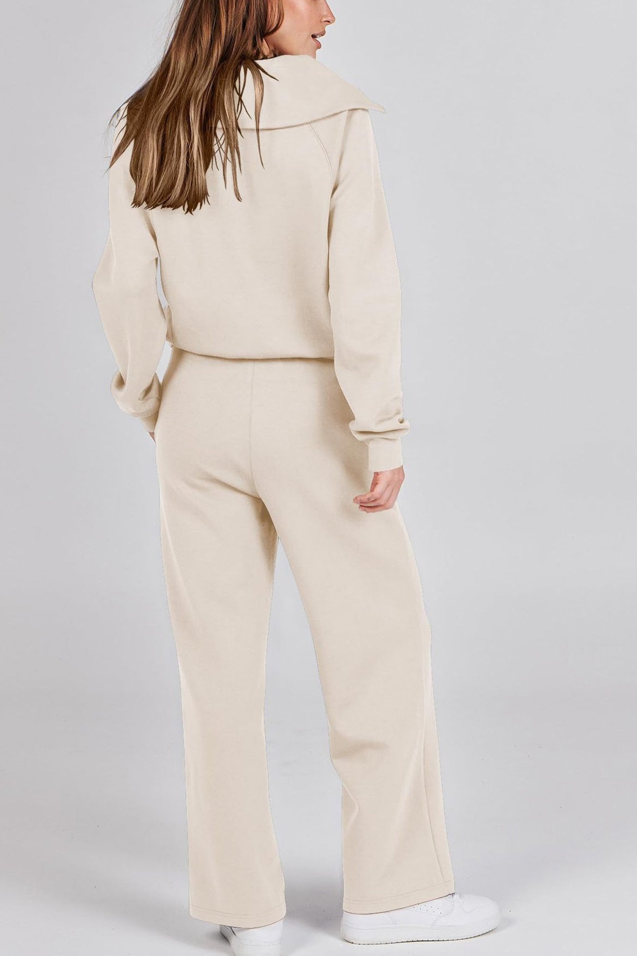 Gabriela | Lapel zip wide leg sweatshirt and long pants set