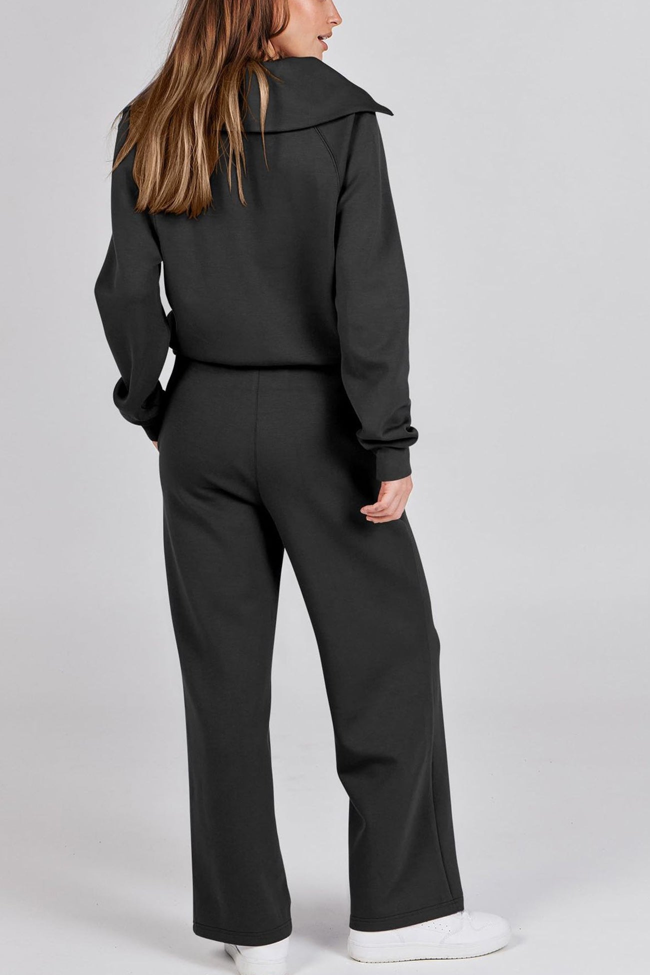 Gabriela | Lapel zip wide leg sweatshirt and long pants set