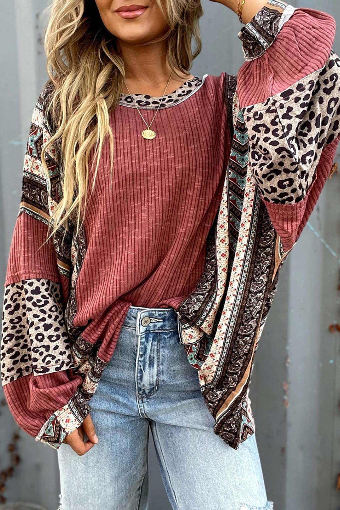 Edna | Striped sweater with leopard contrast