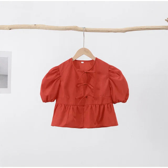 Kristi® | Blouse With Lantern Sleeves And Lacing, Millennium Print