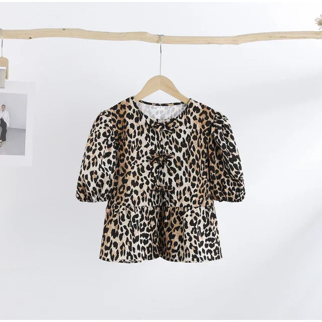 Kristi® | Blouse With Lantern Sleeves And Lacing, Millennium Print