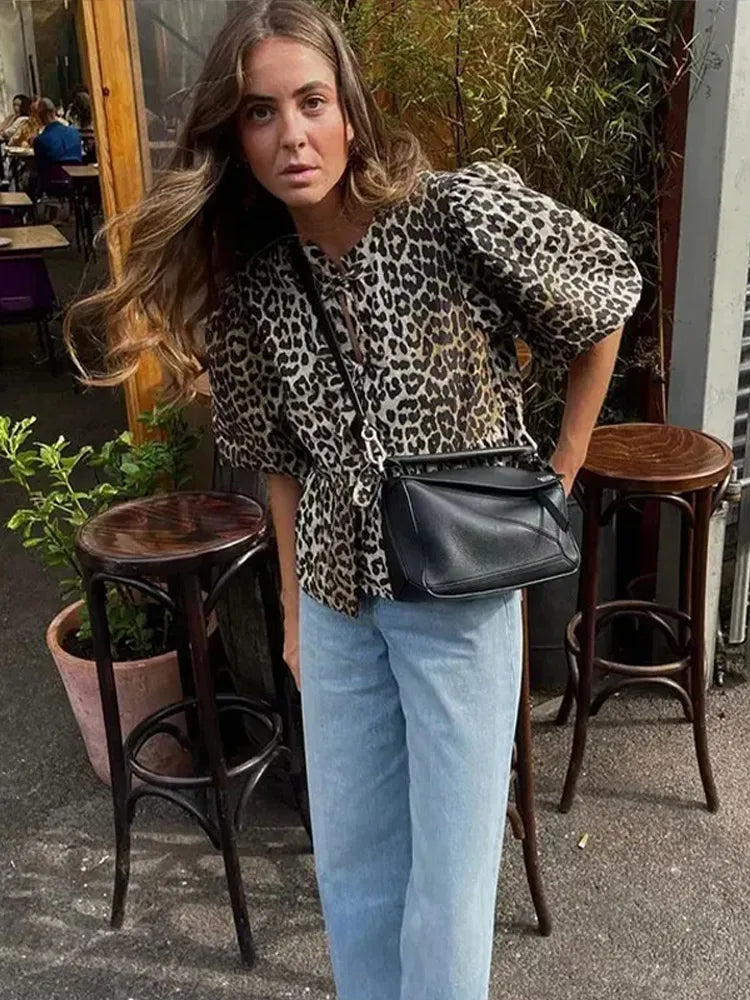 Kristi® | Blouse With Lantern Sleeves And Lacing, Millennium Print