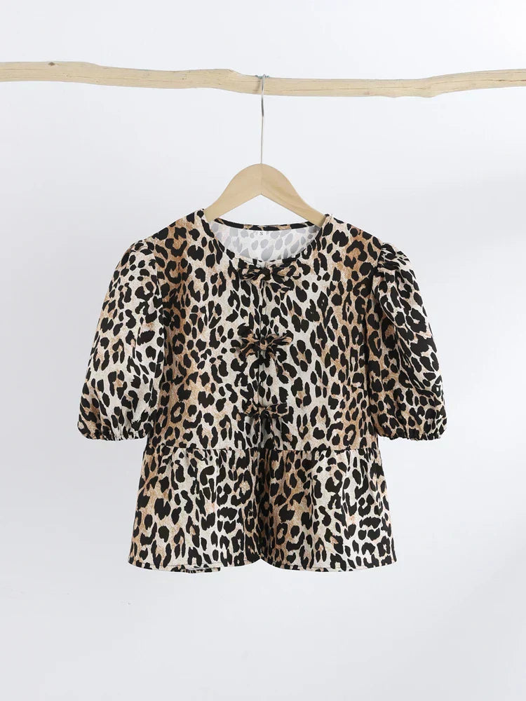 Kristi® | Blouse With Lantern Sleeves And Lacing, Millennium Print
