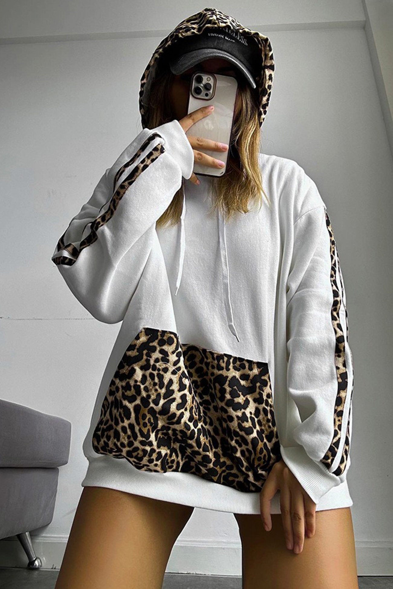 Juana | Loose patchwork leopard print hoodie