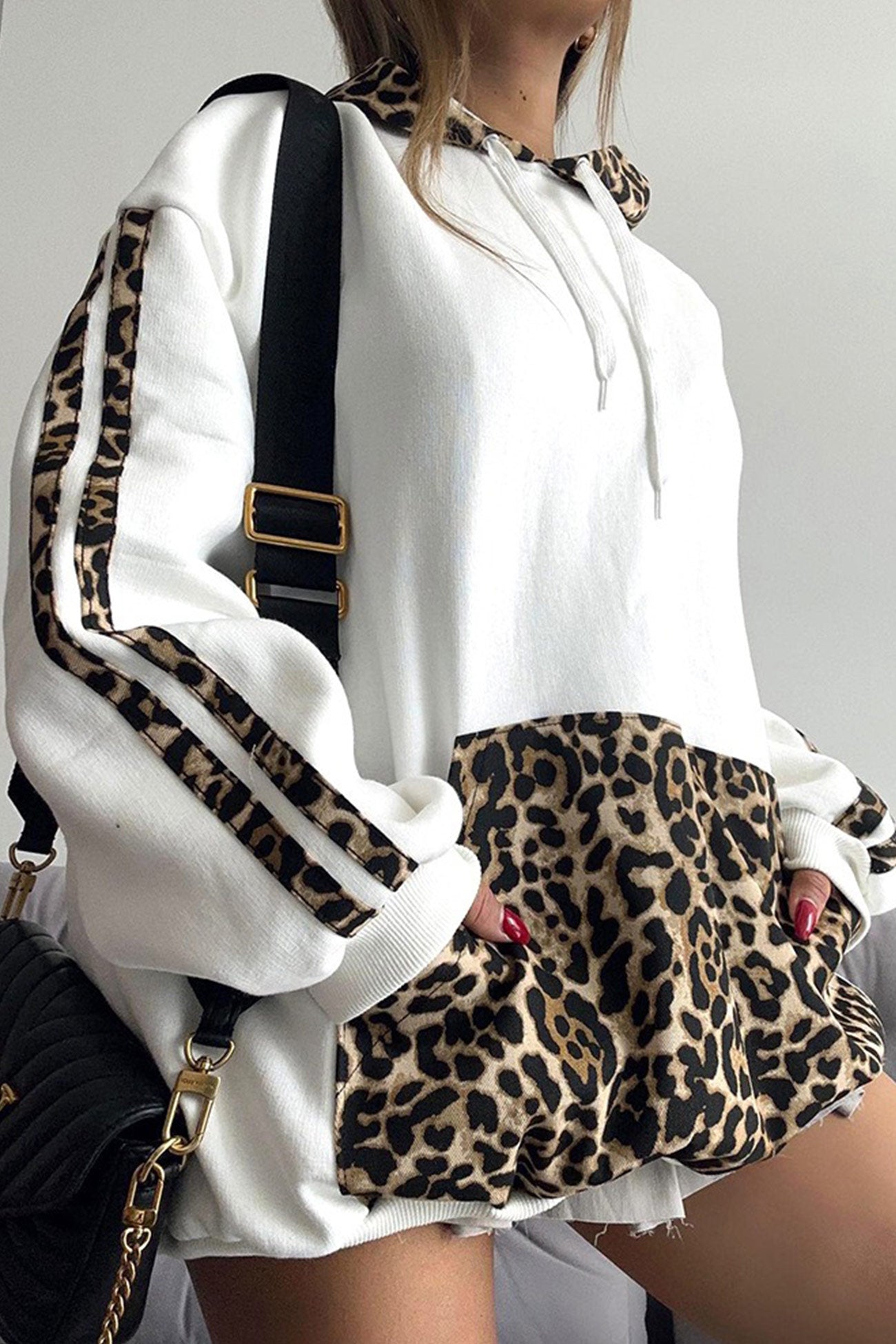 Juana | Loose patchwork leopard print hoodie