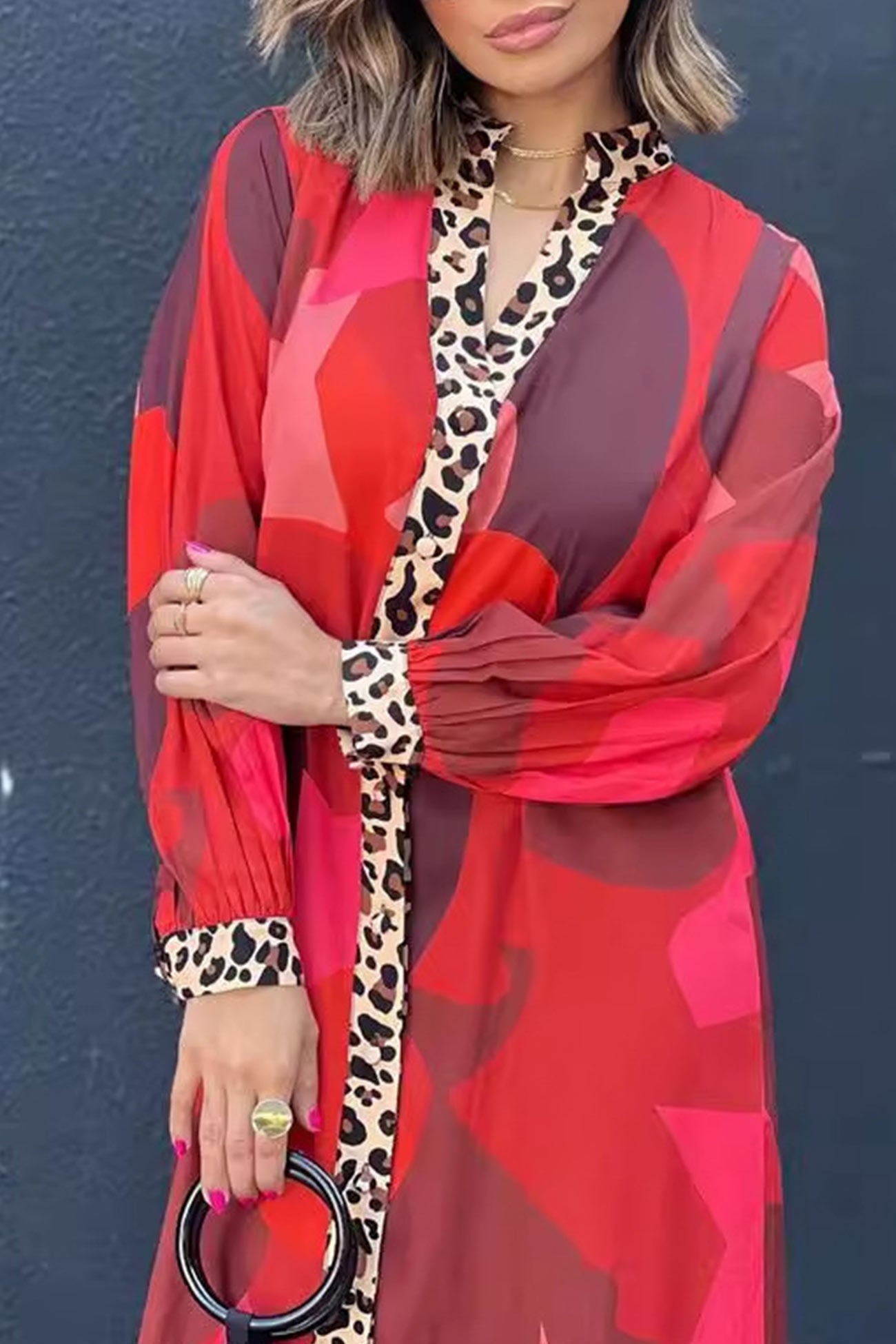 Eliana | Long dress with leopard patchwork and buttons