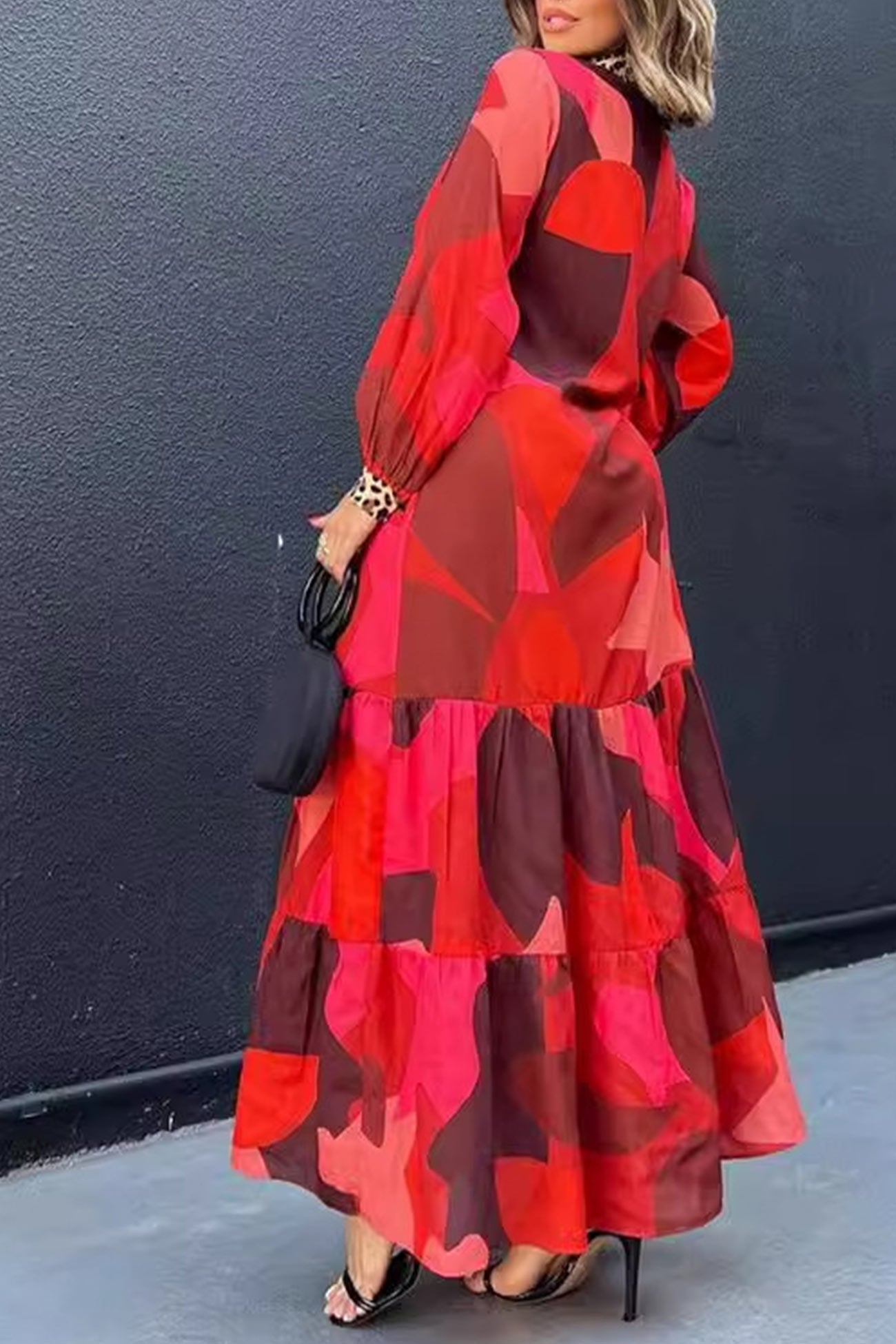Eliana | Long dress with leopard patchwork and buttons