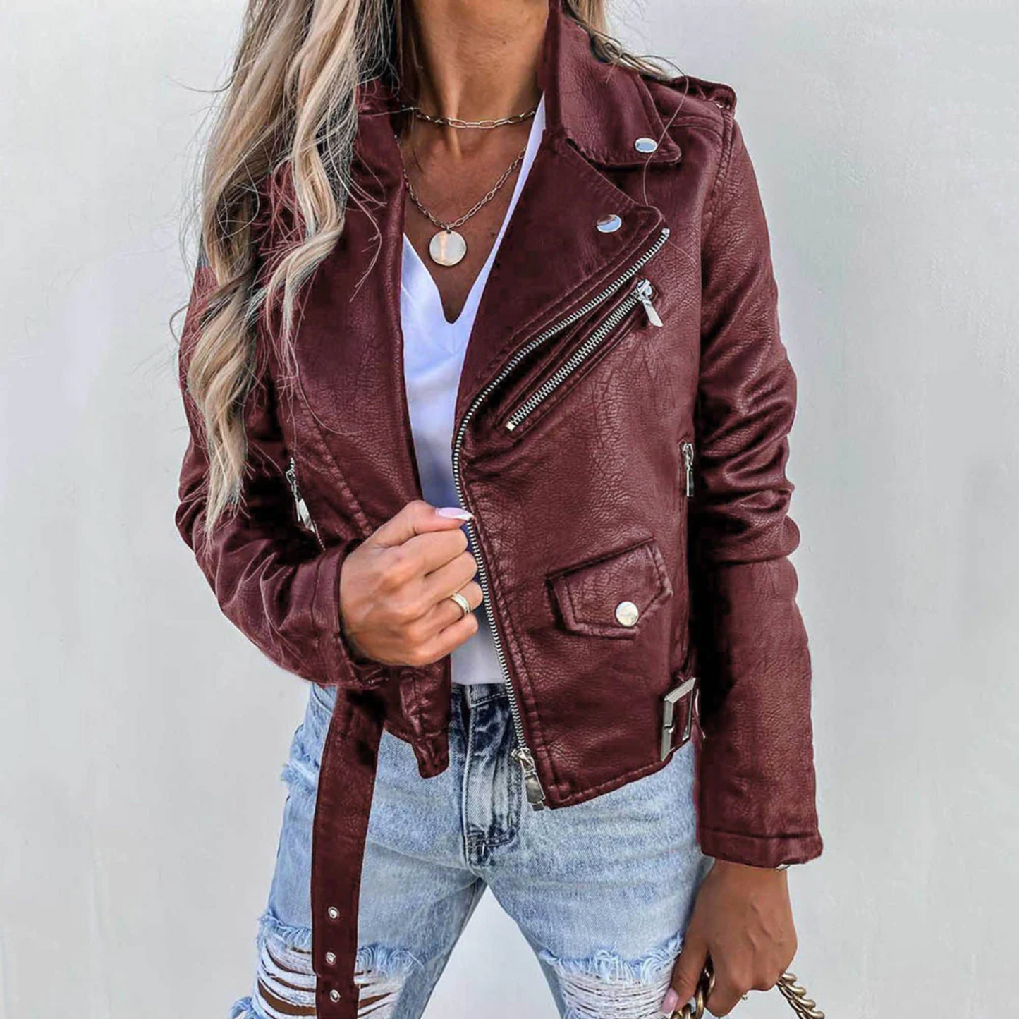 Viola | Elegant women's leather jacket with buttons
