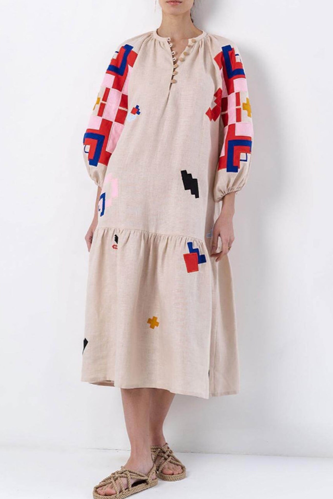 Magda | Printed linen dress with lantern sleeves