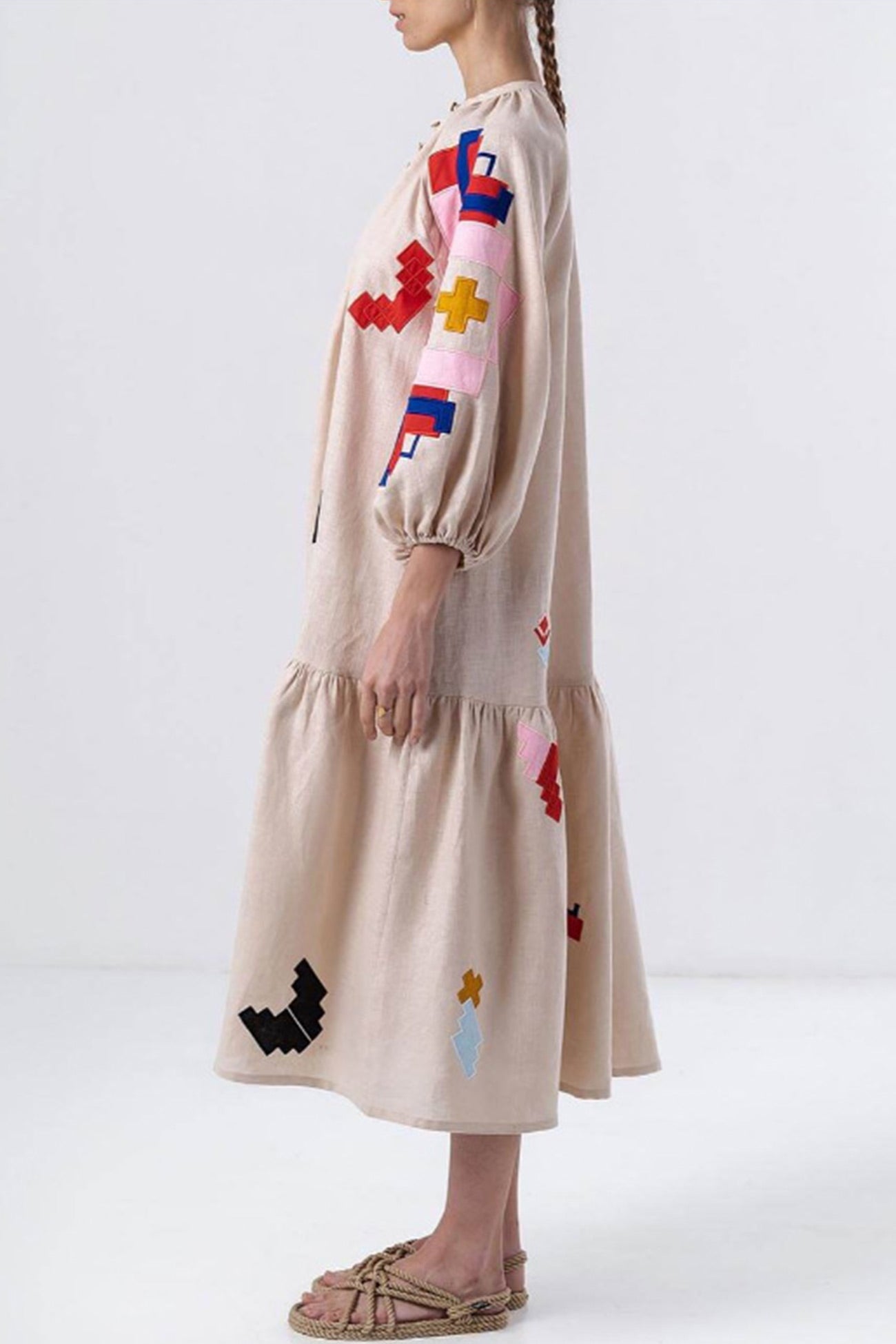 Magda | Printed linen dress with lantern sleeves