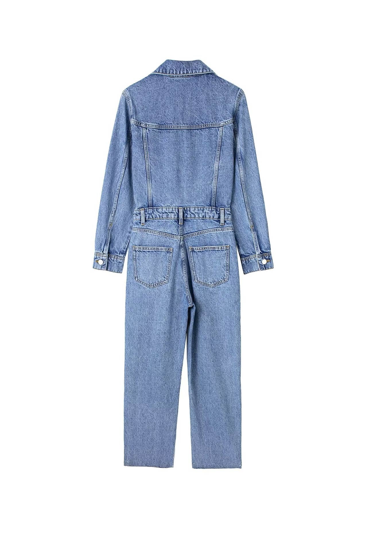 Hanna | Long sleeve denim jumpsuits with pockets and high waist