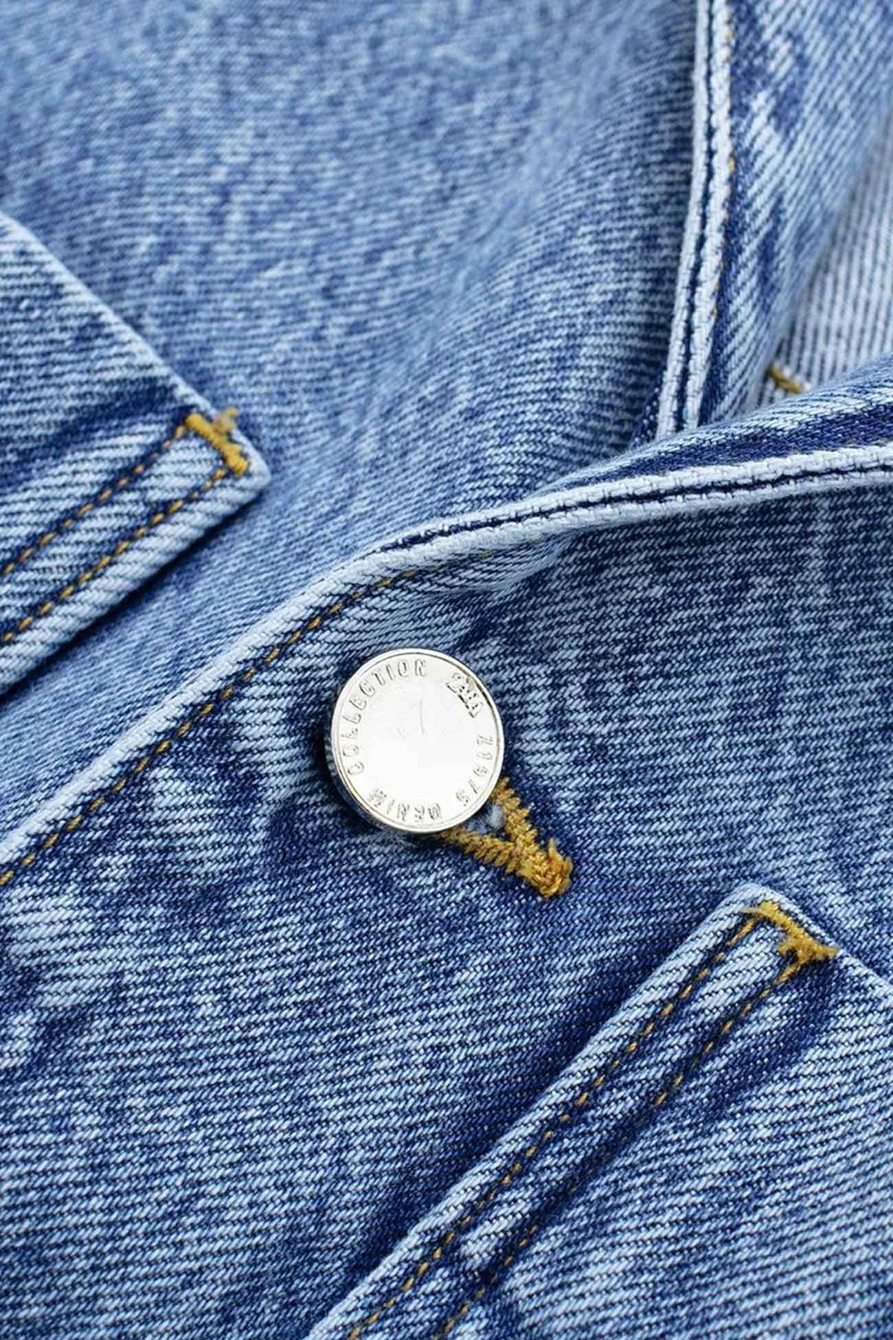 Hanna | Long sleeve denim jumpsuits with pockets and high waist