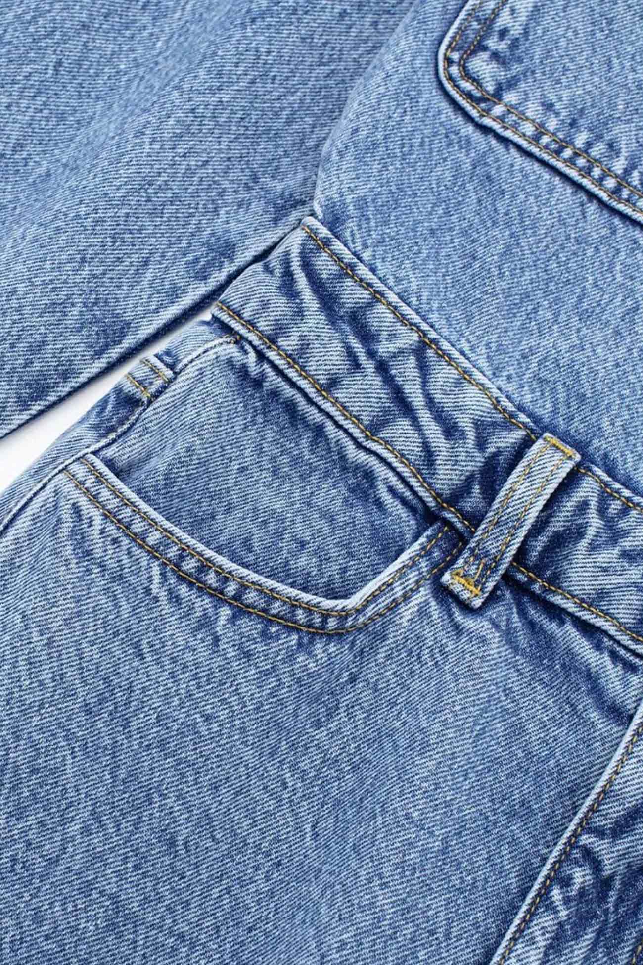 Hanna | Long sleeve denim jumpsuits with pockets and high waist