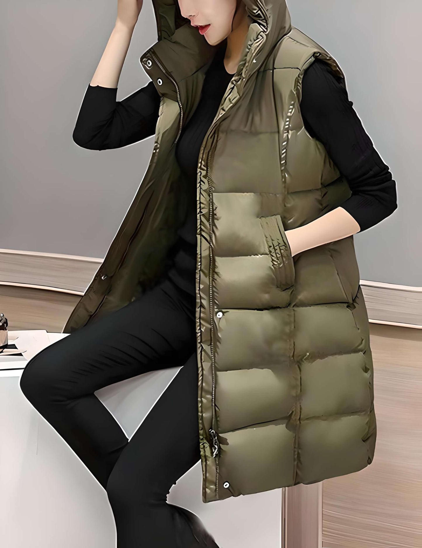 Florencia | Long sleeveless coat with hood