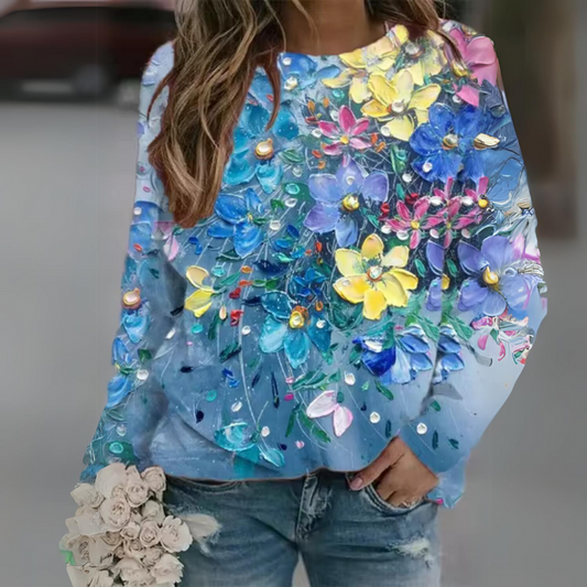Bieke | Casual, floral long-sleeved shirt