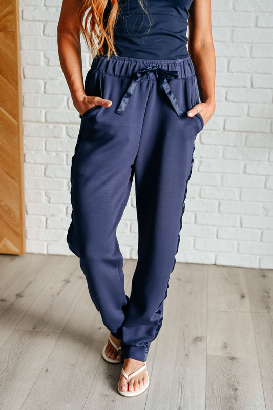 Flavia | Satin stripe lounge pants in smoky navy
